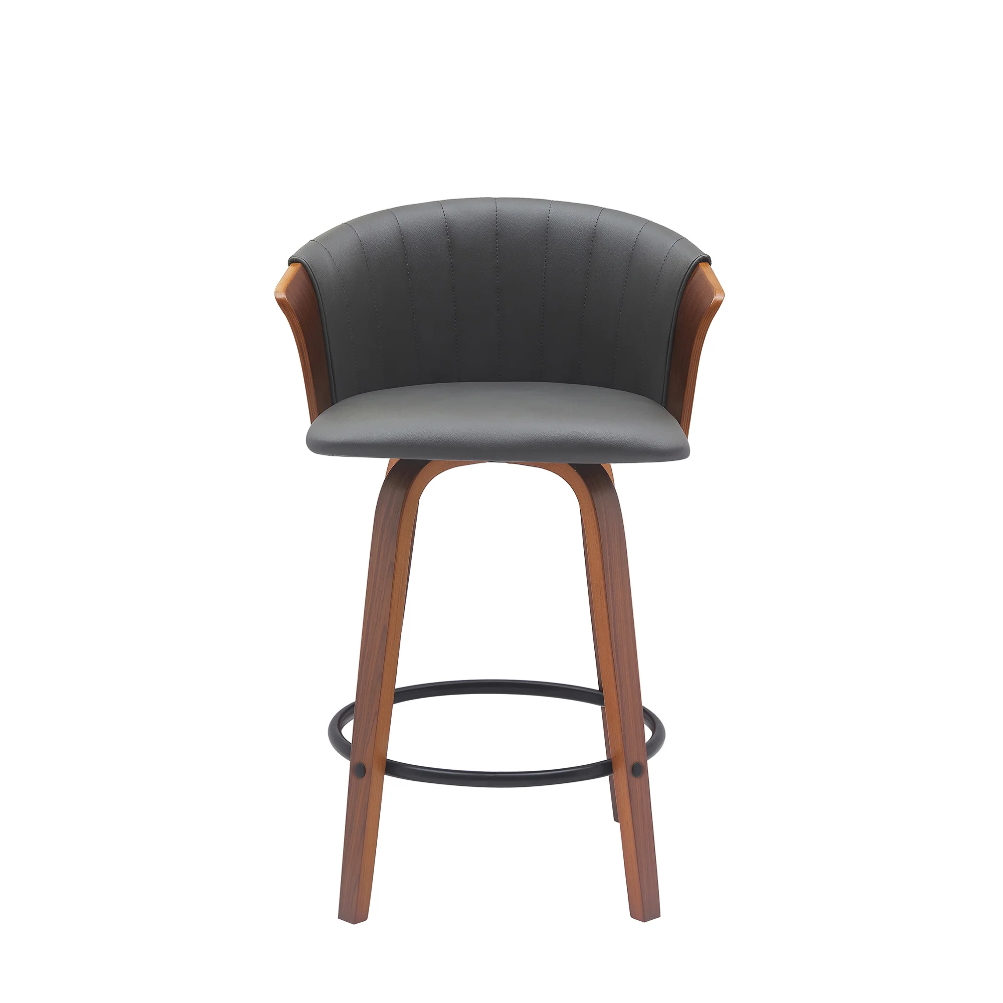 Diana 26" Swivel Walnut Wood Counter Stool in Gray Faux Leather By Armen Living - Image 3