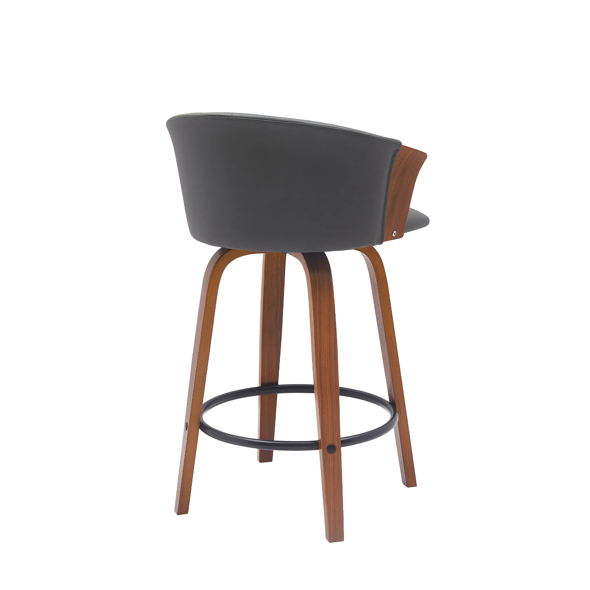 Diana 26" Swivel Walnut Wood Counter Stool in Gray Faux Leather By Armen Living - Image 4
