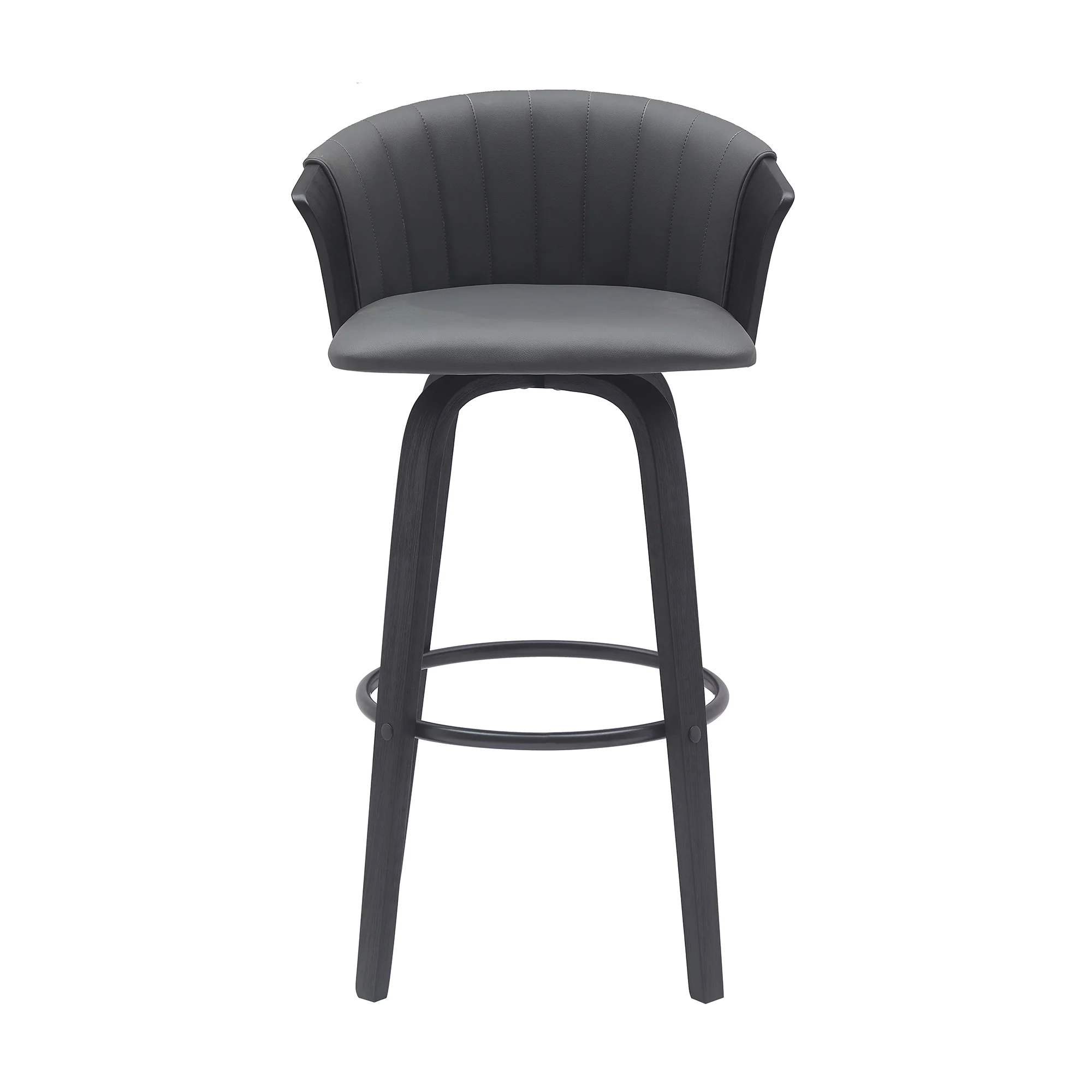 Diana 30" Swivel Black Wood Bar Stool in Gray Faux Leather By Armen Living - Image 3