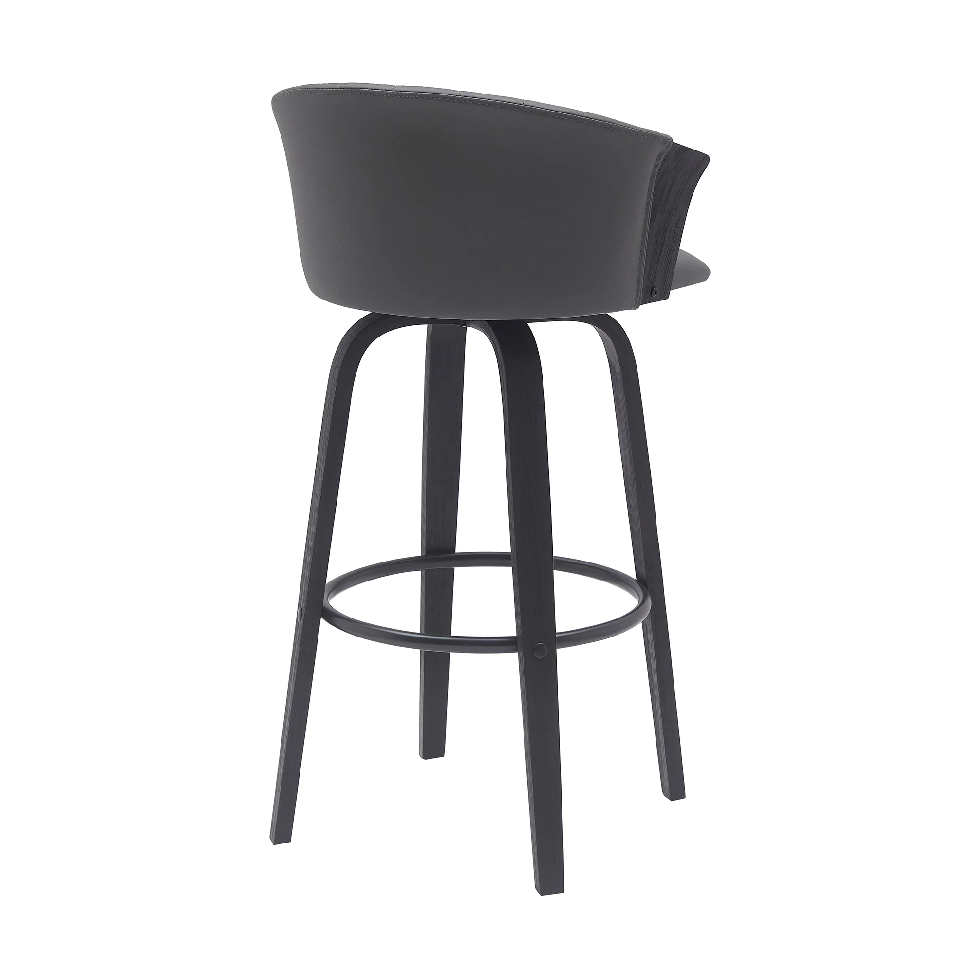 Diana 30" Swivel Black Wood Bar Stool in Gray Faux Leather By Armen Living - Image 4