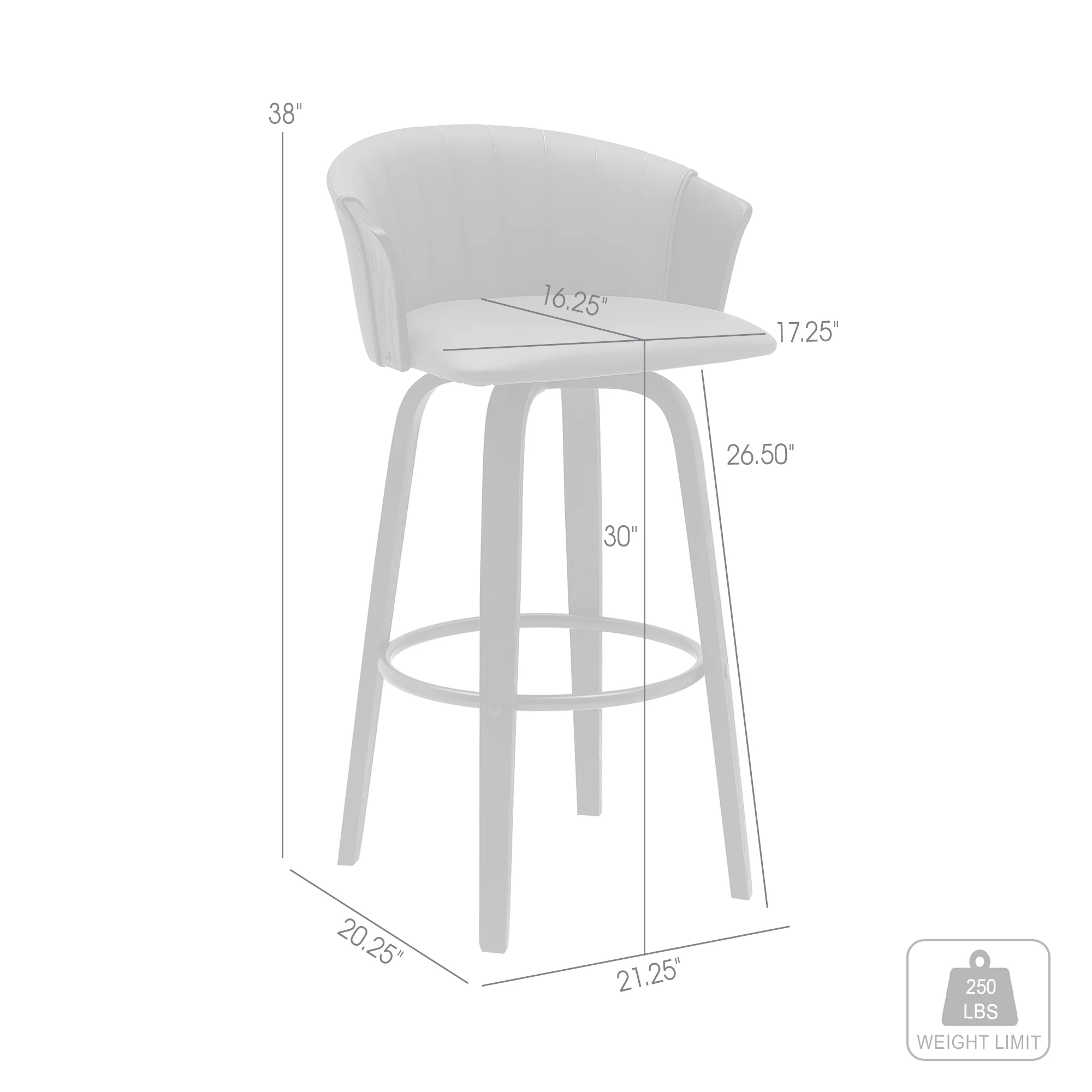 Diana 30" Swivel Black Wood Bar Stool in Gray Faux Leather By Armen Living - Image 7