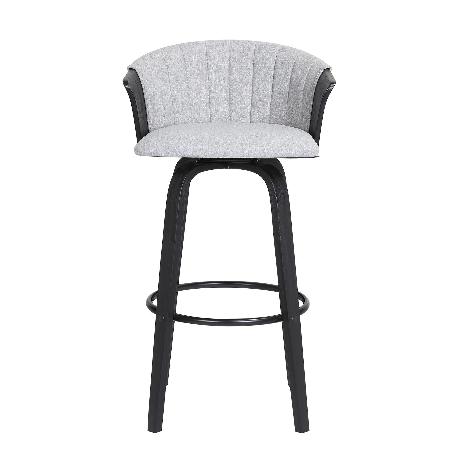 Diana 30" Swivel Black Wood Bar Stool in Light Grey Fabric By Armen Living - Image 3