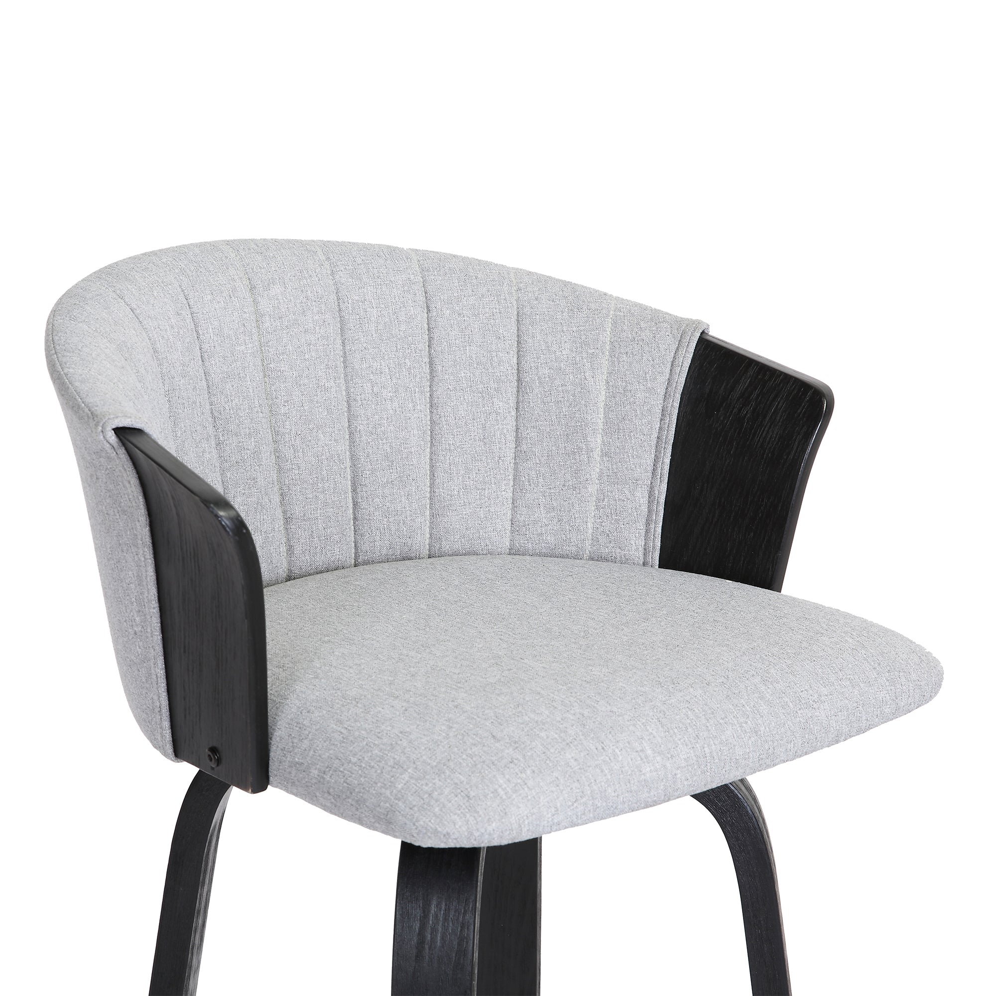 Diana 30" Swivel Black Wood Bar Stool in Light Grey Fabric By Armen Living - Image 7