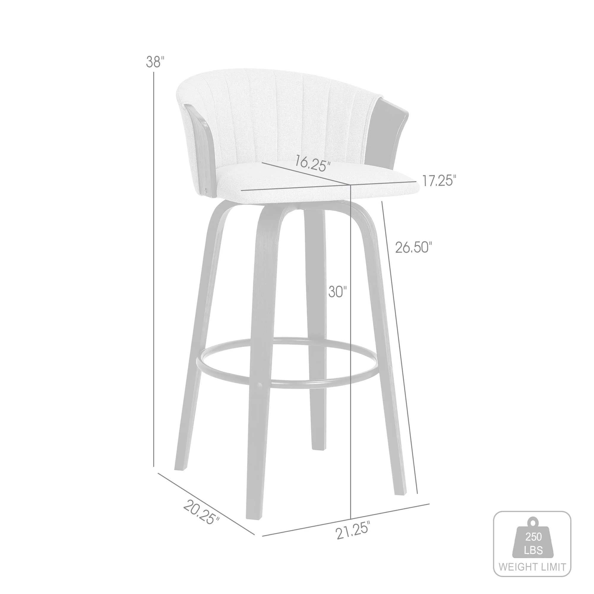 Diana 30" Swivel Black Wood Bar Stool in Light Grey Fabric By Armen Living - Image 9