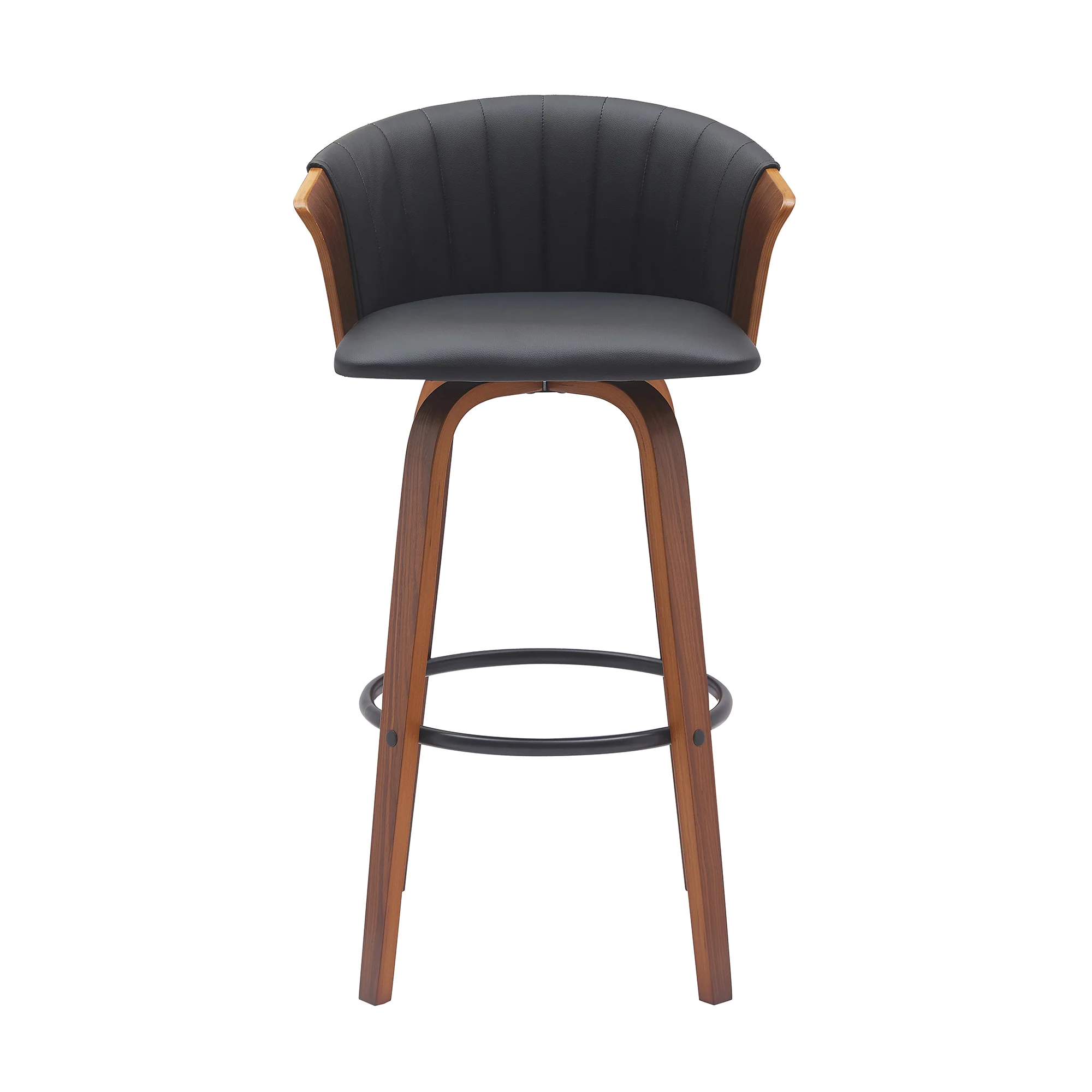 Diana 30" Swivel Walnut Wood Bar Stool in Black Faux Leather By Armen Living - Image 3