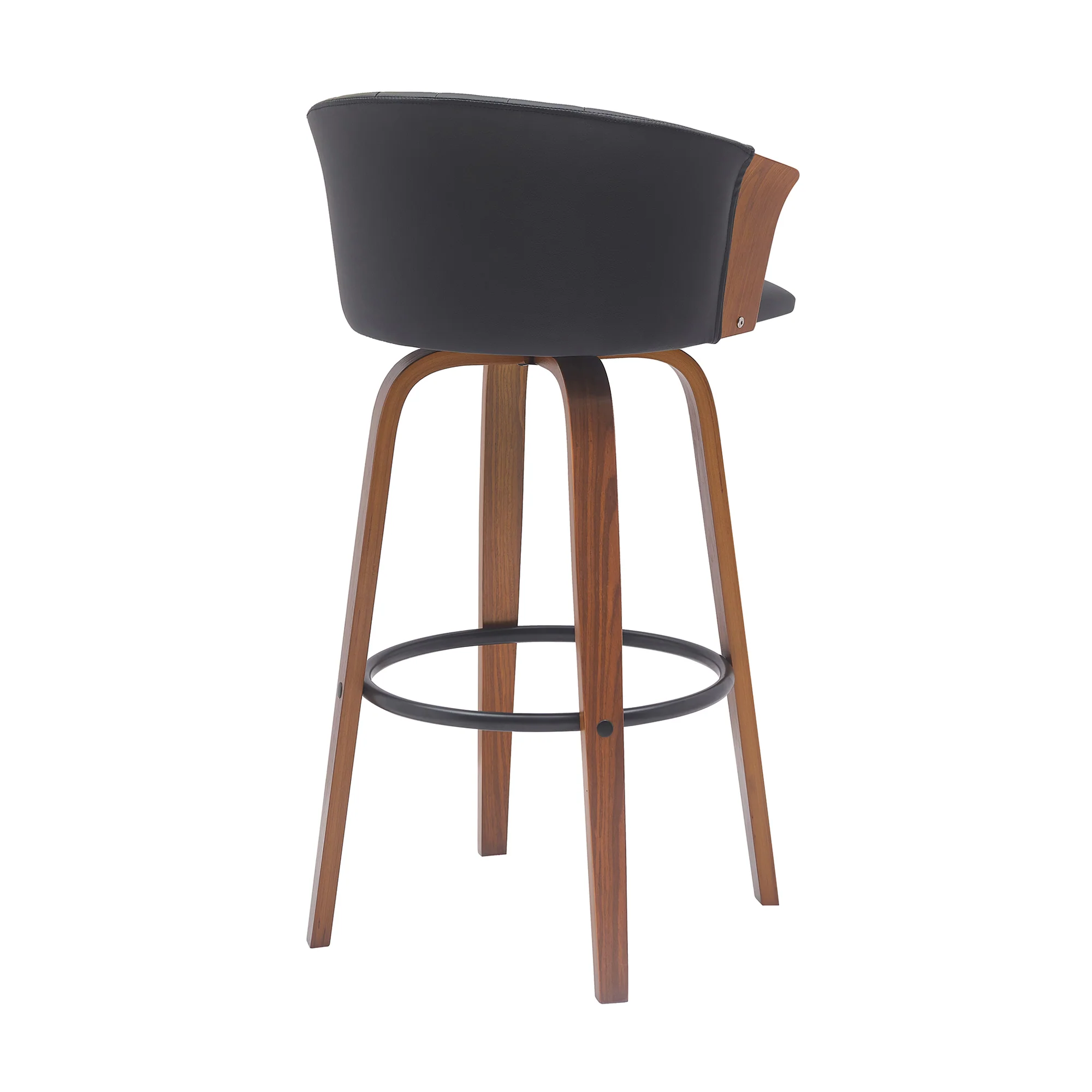 Diana 30" Swivel Walnut Wood Bar Stool in Black Faux Leather By Armen Living - Image 4