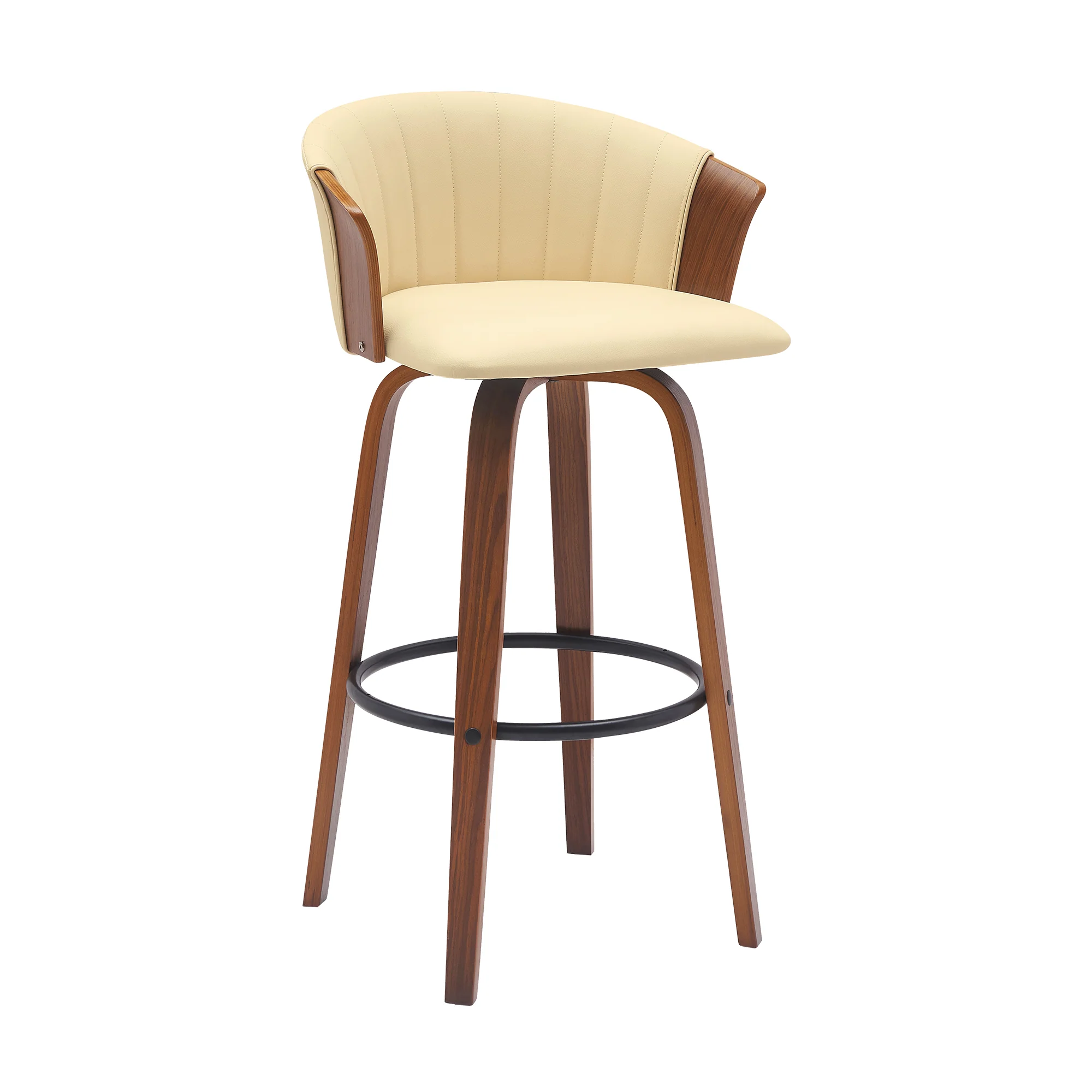 Diana 30" Swivel Walnut Wood Bar Stool in Cream Faux Leather By Armen Living - Image 2