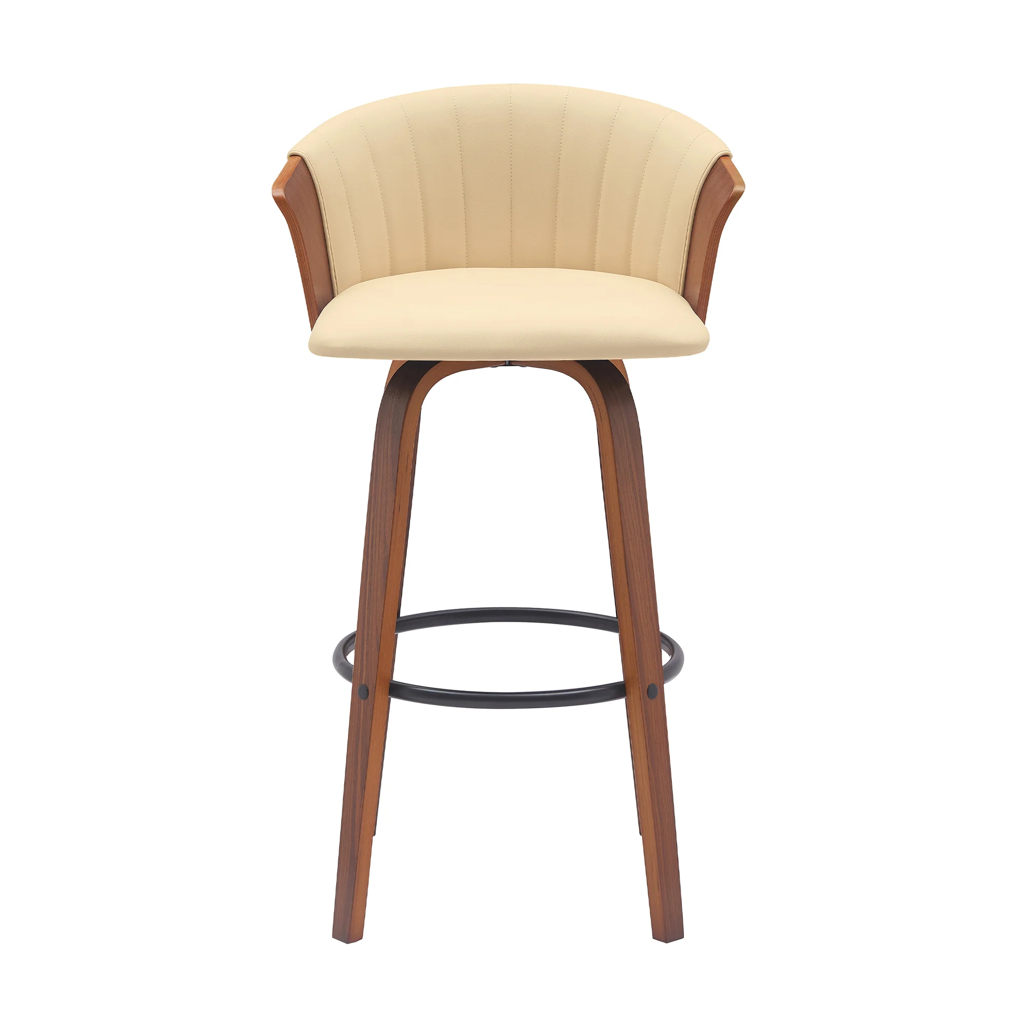 Diana 30" Swivel Walnut Wood Bar Stool in Cream Faux Leather By Armen Living - Image 3