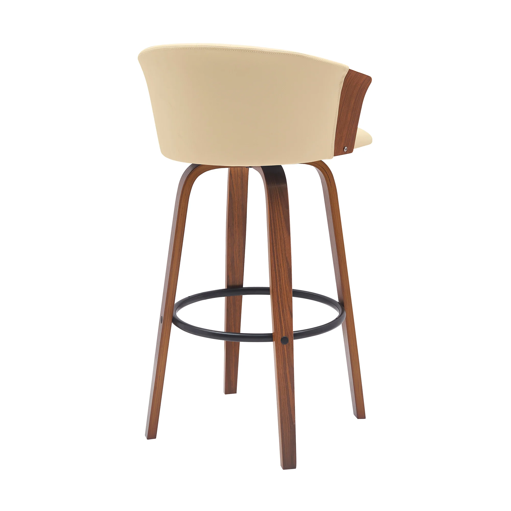 Diana 30" Swivel Walnut Wood Bar Stool in Cream Faux Leather By Armen Living - Image 4