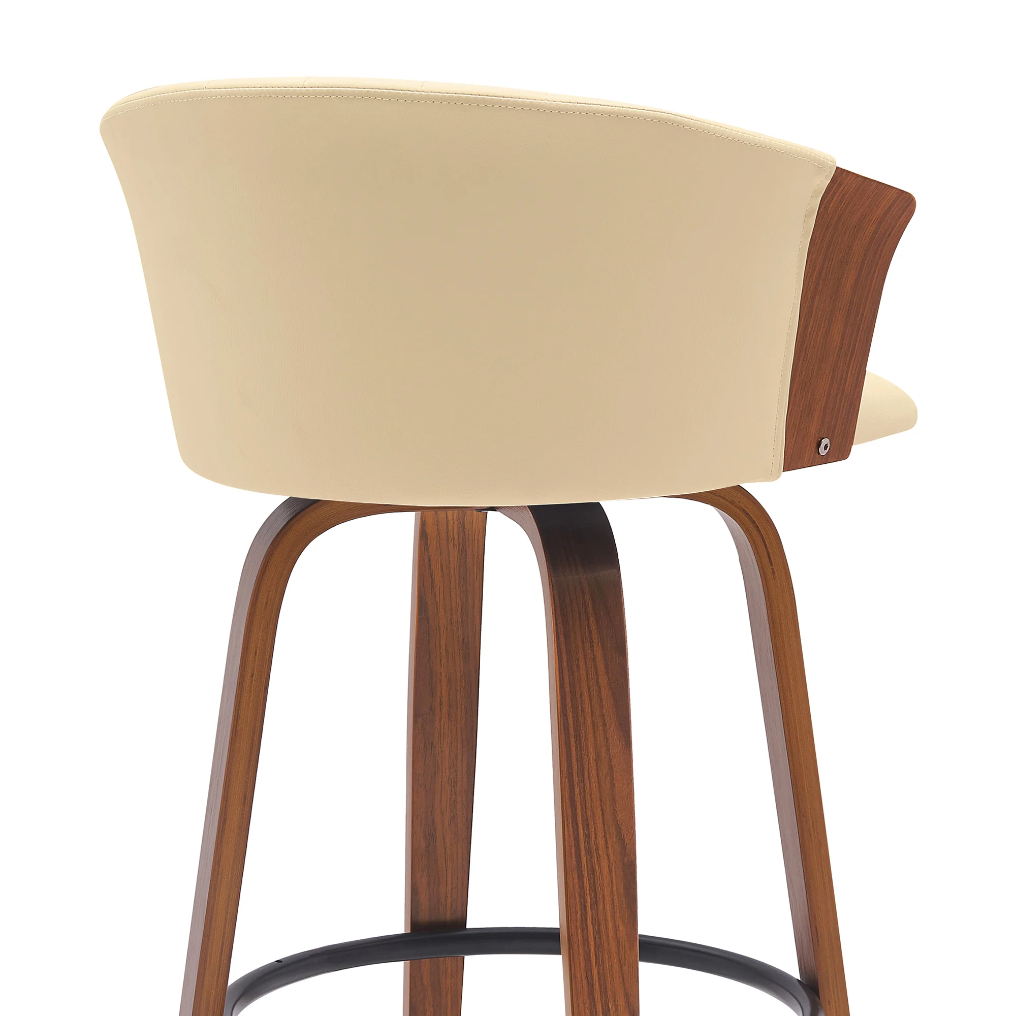 Diana 30" Swivel Walnut Wood Bar Stool in Cream Faux Leather By Armen Living - Image 5