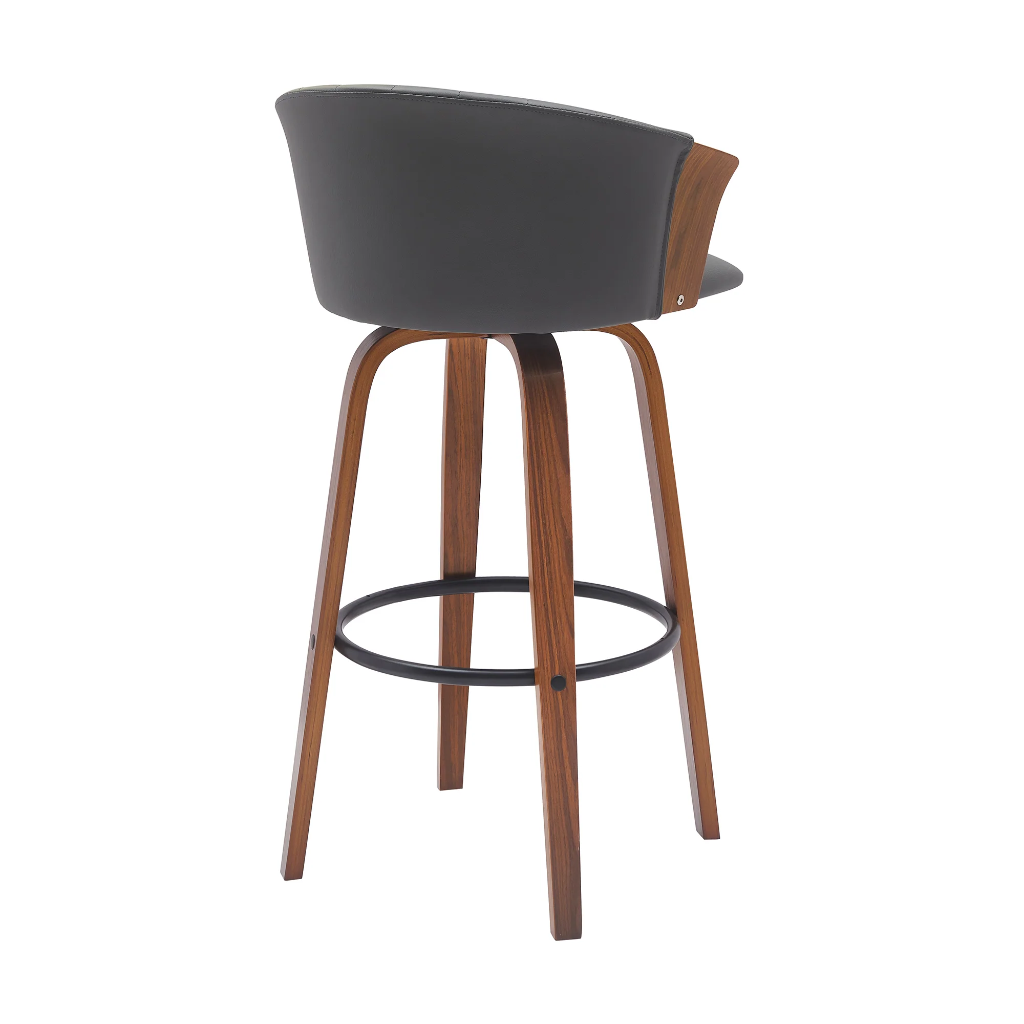 Diana 30" Swivel Walnut Wood Bar Stool in Gray Faux Leather By Armen Living - Image 4