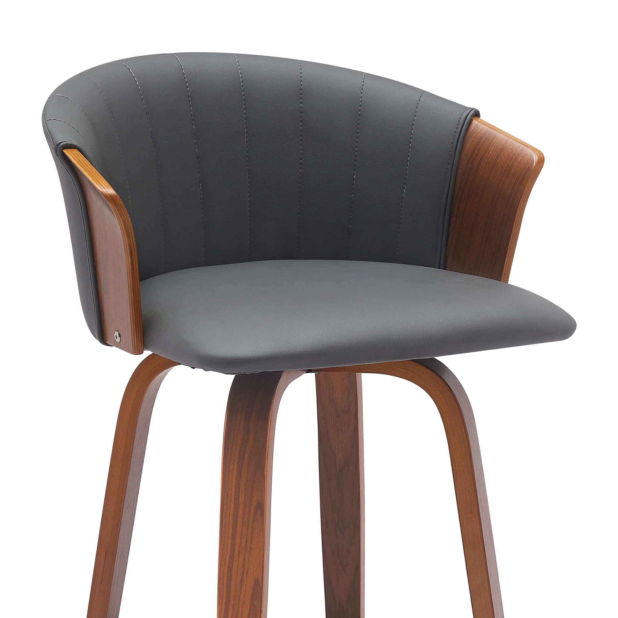 Diana 30" Swivel Walnut Wood Bar Stool in Gray Faux Leather By Armen Living - Image 5
