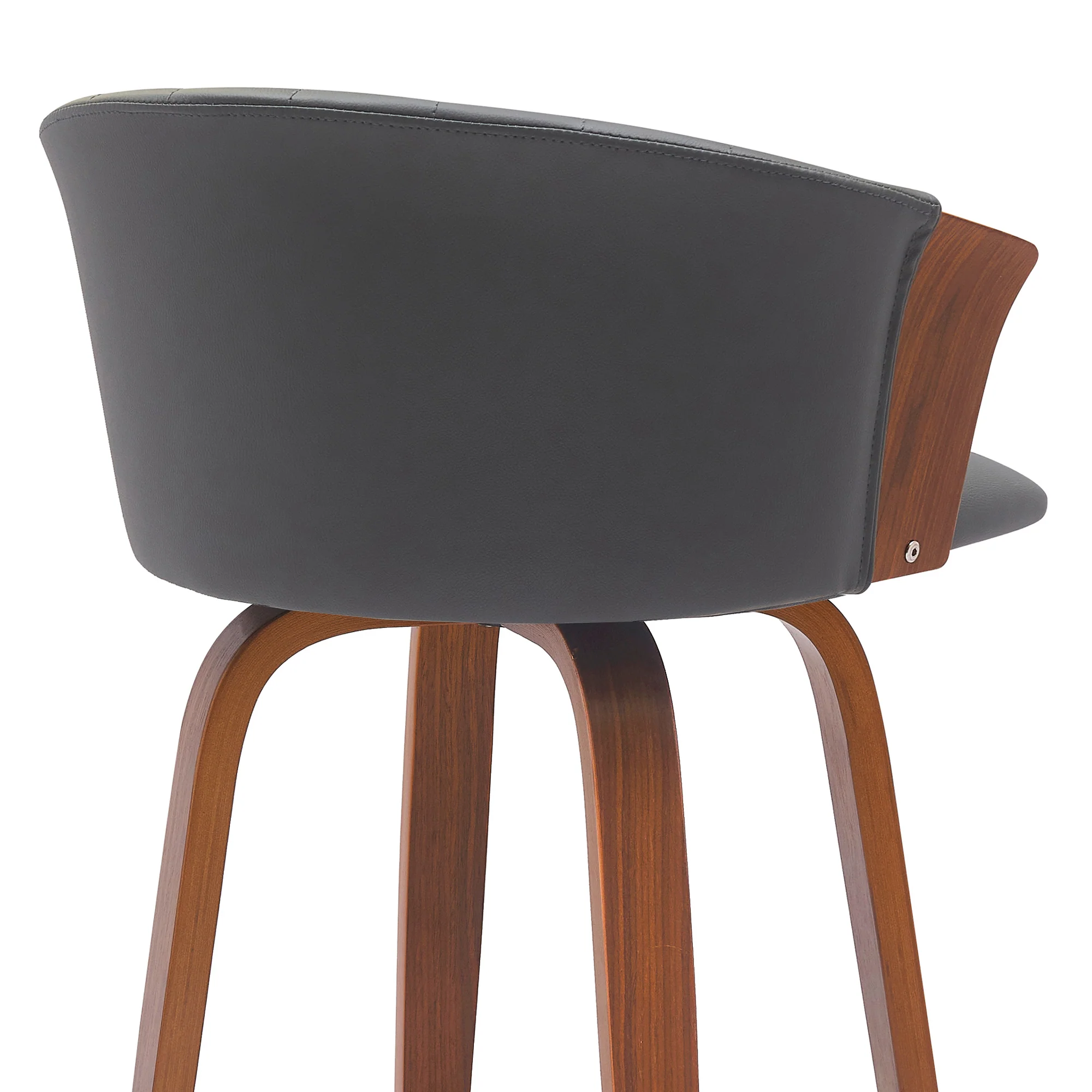 Diana 30" Swivel Walnut Wood Bar Stool in Gray Faux Leather By Armen Living - Image 6