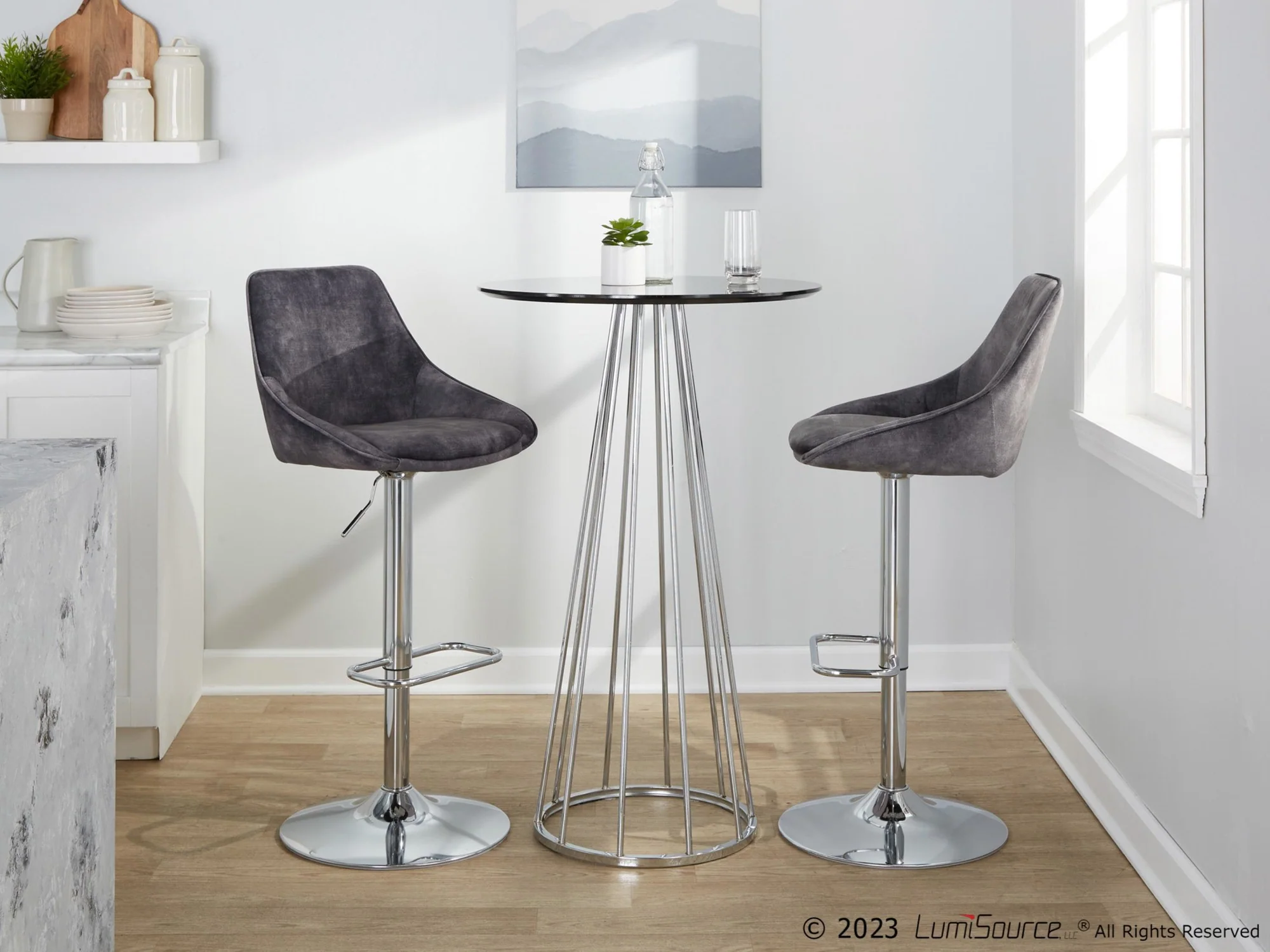 Diana Adjustable Barstool - Set of 2 By LumiSource - BS-DIANAV-RR2 CHRGY2 - Image 3