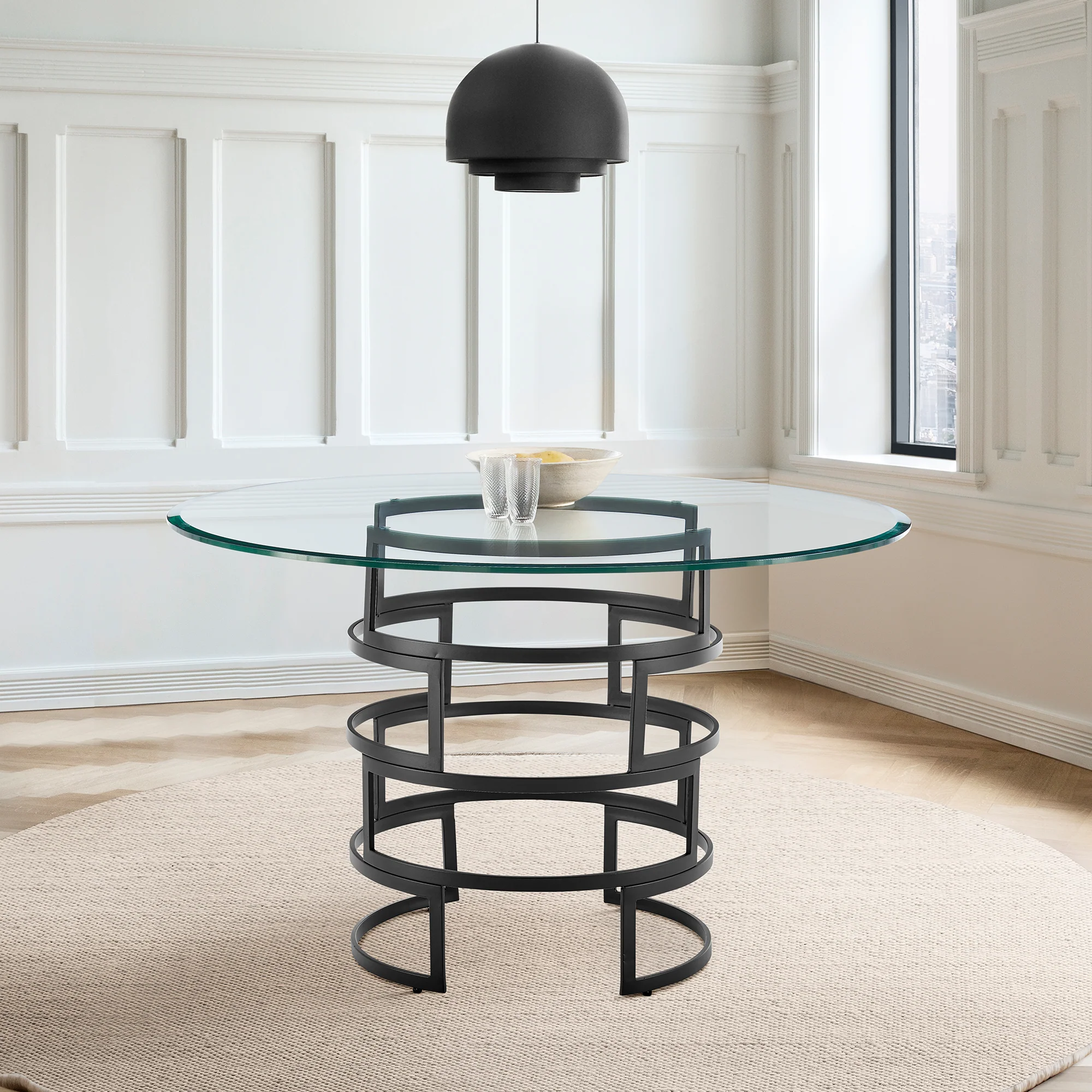 Diaz Contemporary 48" Round Dining Table with Brushed Stainless Steel Base and Glass Tabletop By Armen Living - Image 10