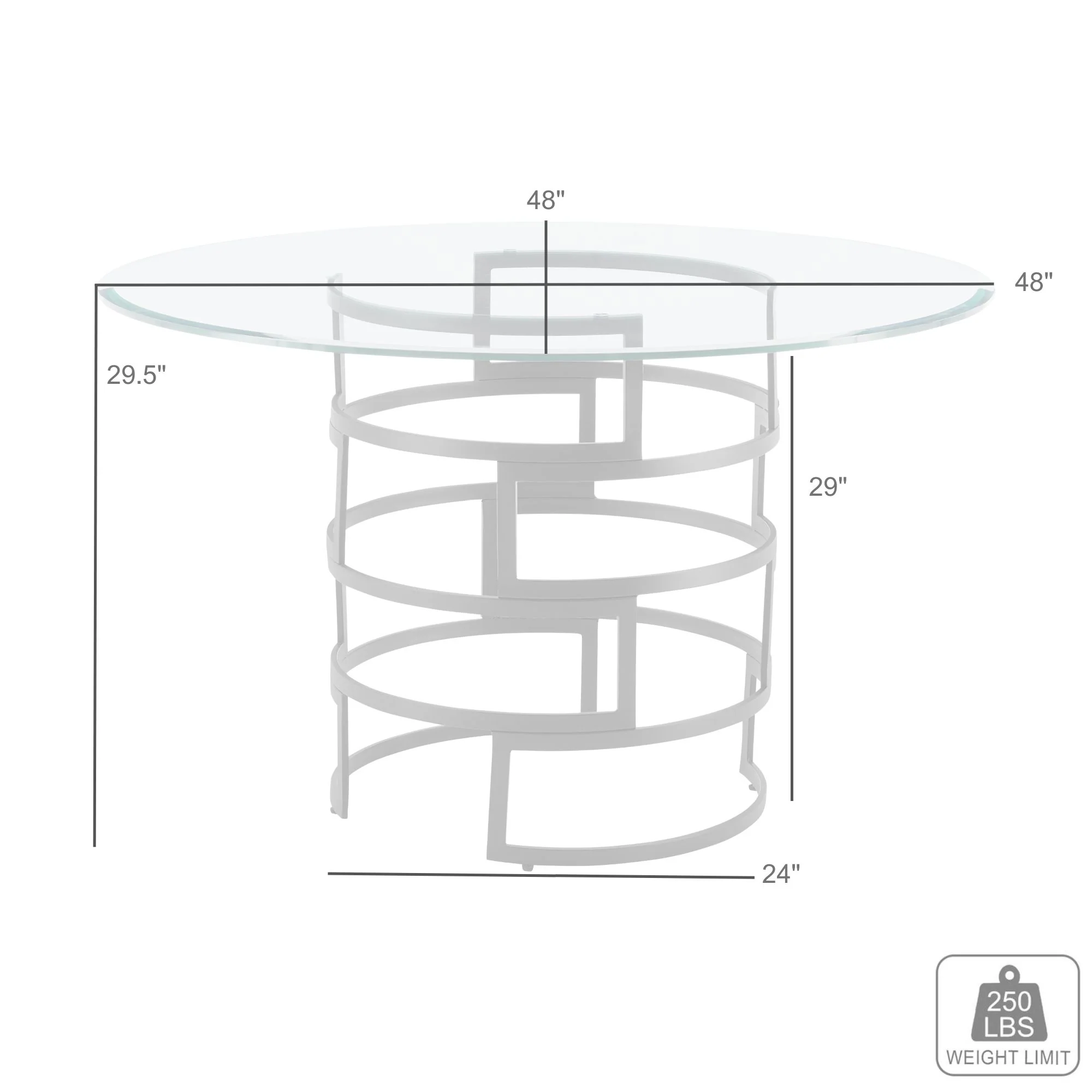 Diaz Contemporary 48" Round Dining Table with Brushed Stainless Steel Base and Glass Tabletop By Armen Living - Image 18