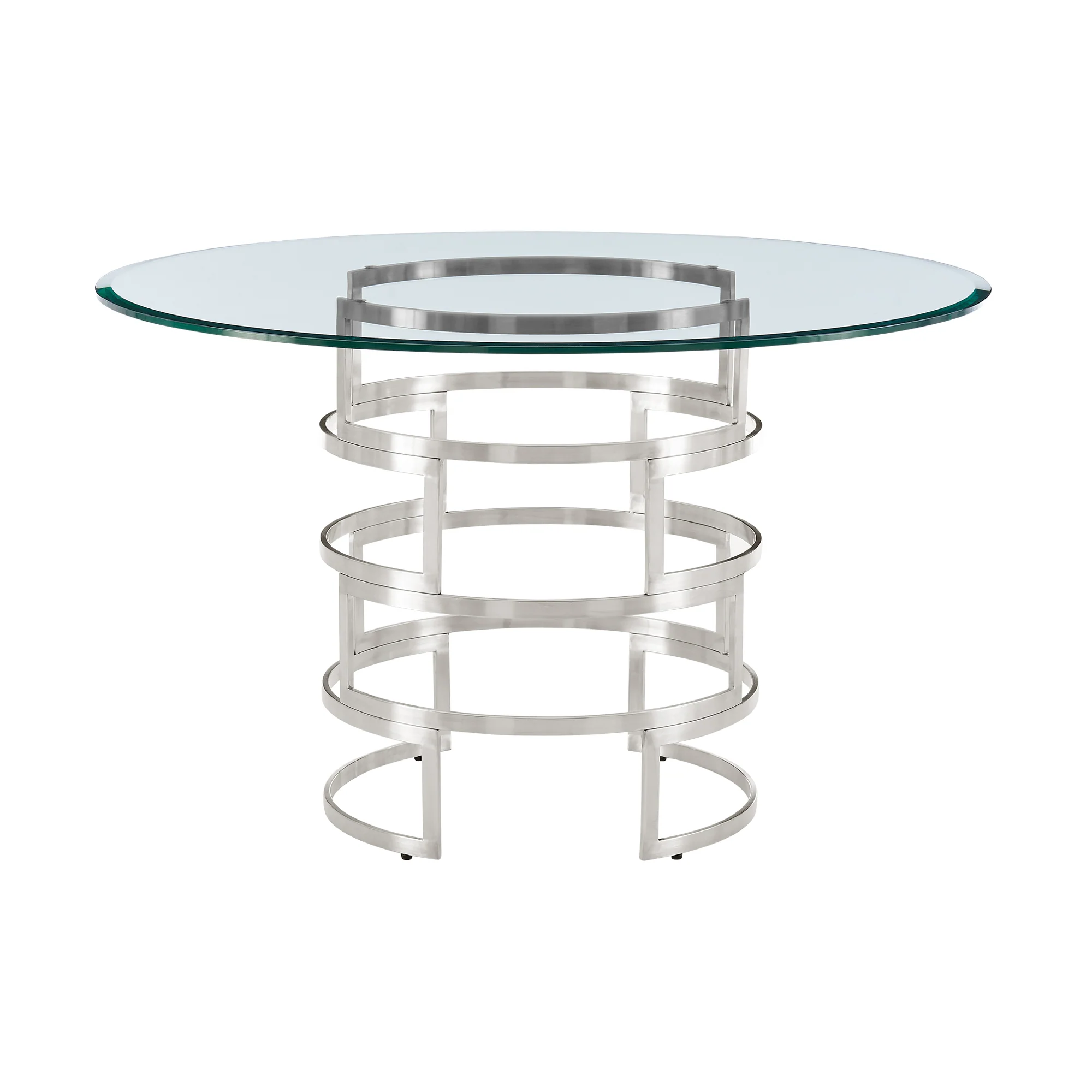 Diaz Contemporary 48" Round Dining Table with Brushed Stainless Steel Base and Glass Tabletop By Armen Living - Image 3