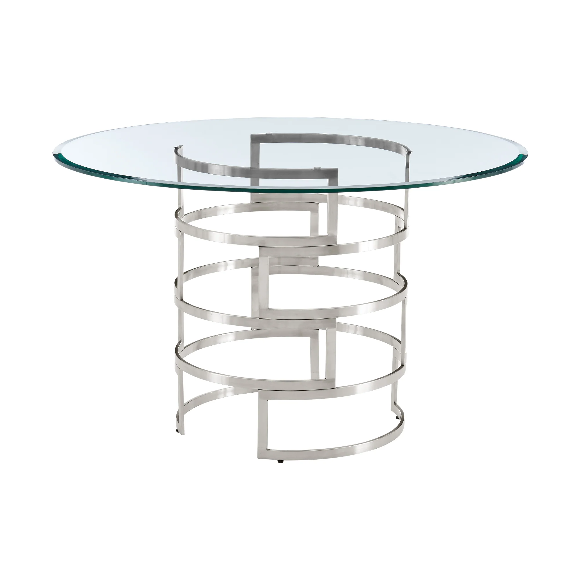 Diaz Contemporary 48" Round Dining Table with Brushed Stainless Steel Base and Glass Tabletop By Armen Living - Image 4