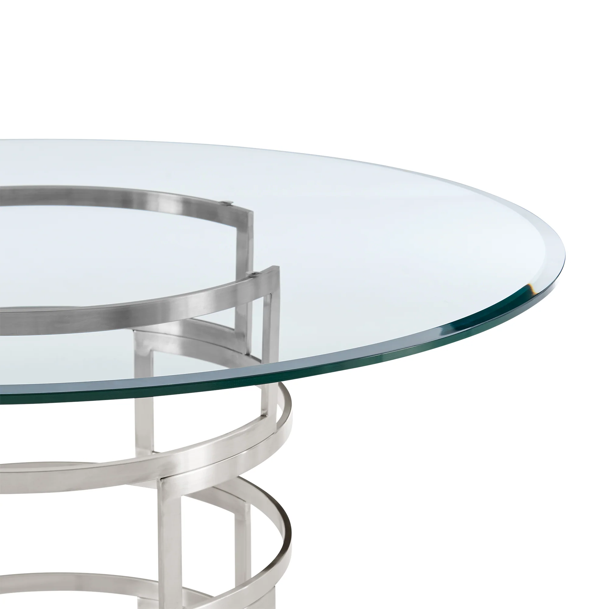 Diaz Contemporary 48" Round Dining Table with Brushed Stainless Steel Base and Glass Tabletop By Armen Living - Image 5
