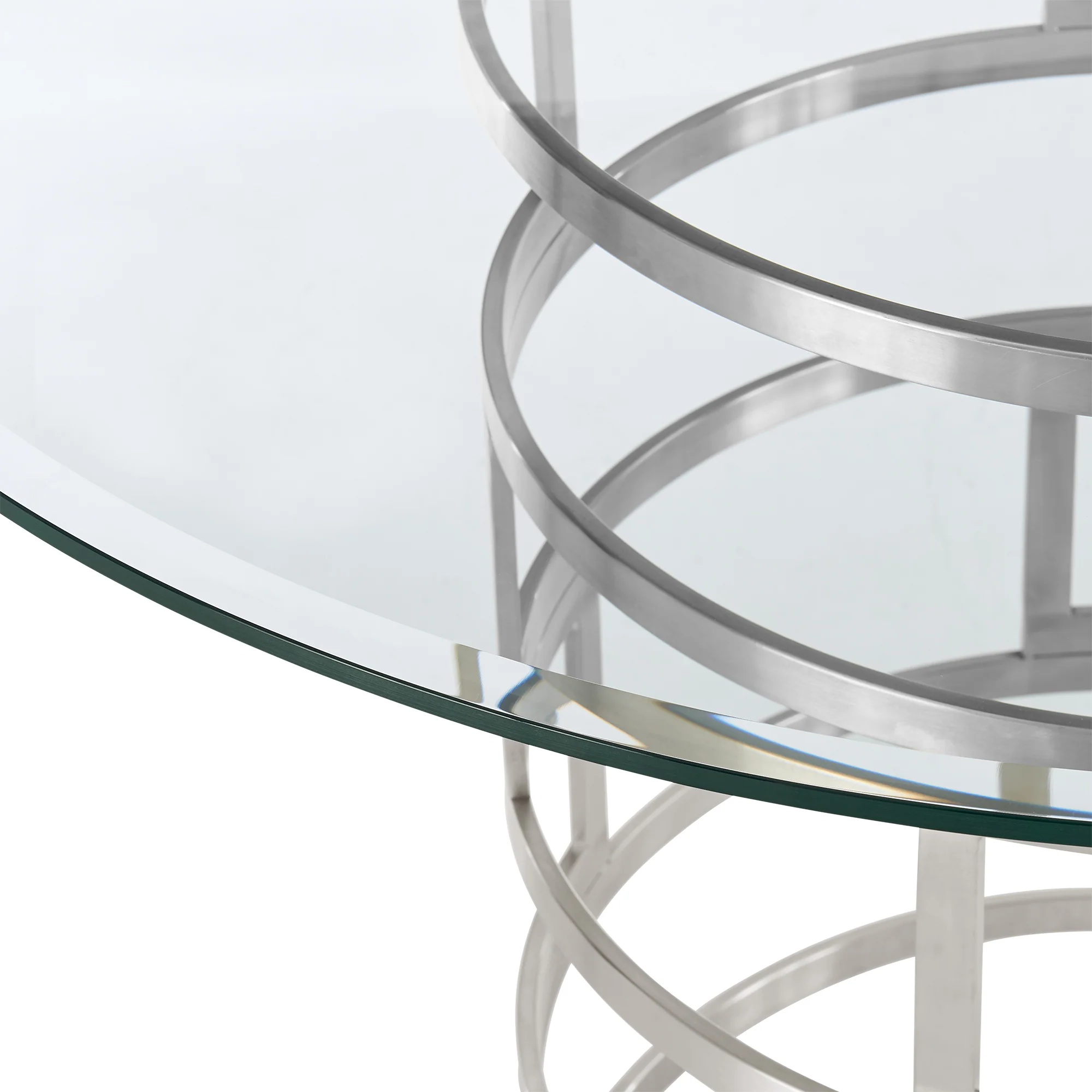 Diaz Contemporary 48" Round Dining Table with Brushed Stainless Steel Base and Glass Tabletop By Armen Living - Image 6
