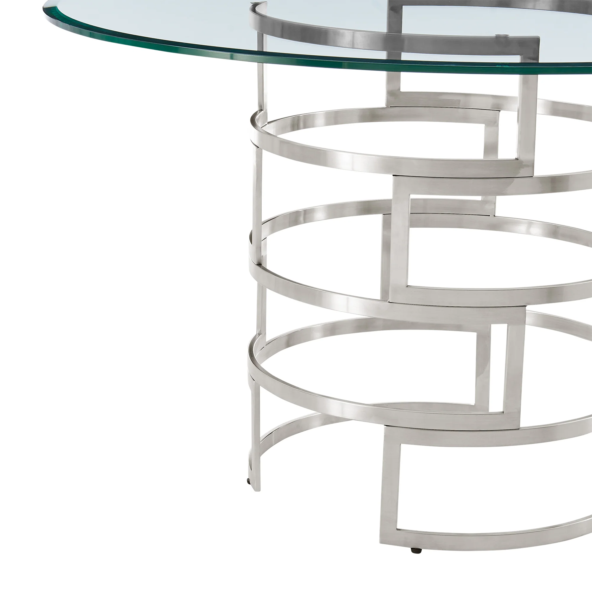 Diaz Contemporary 48" Round Dining Table with Brushed Stainless Steel Base and Glass Tabletop By Armen Living - Image 7