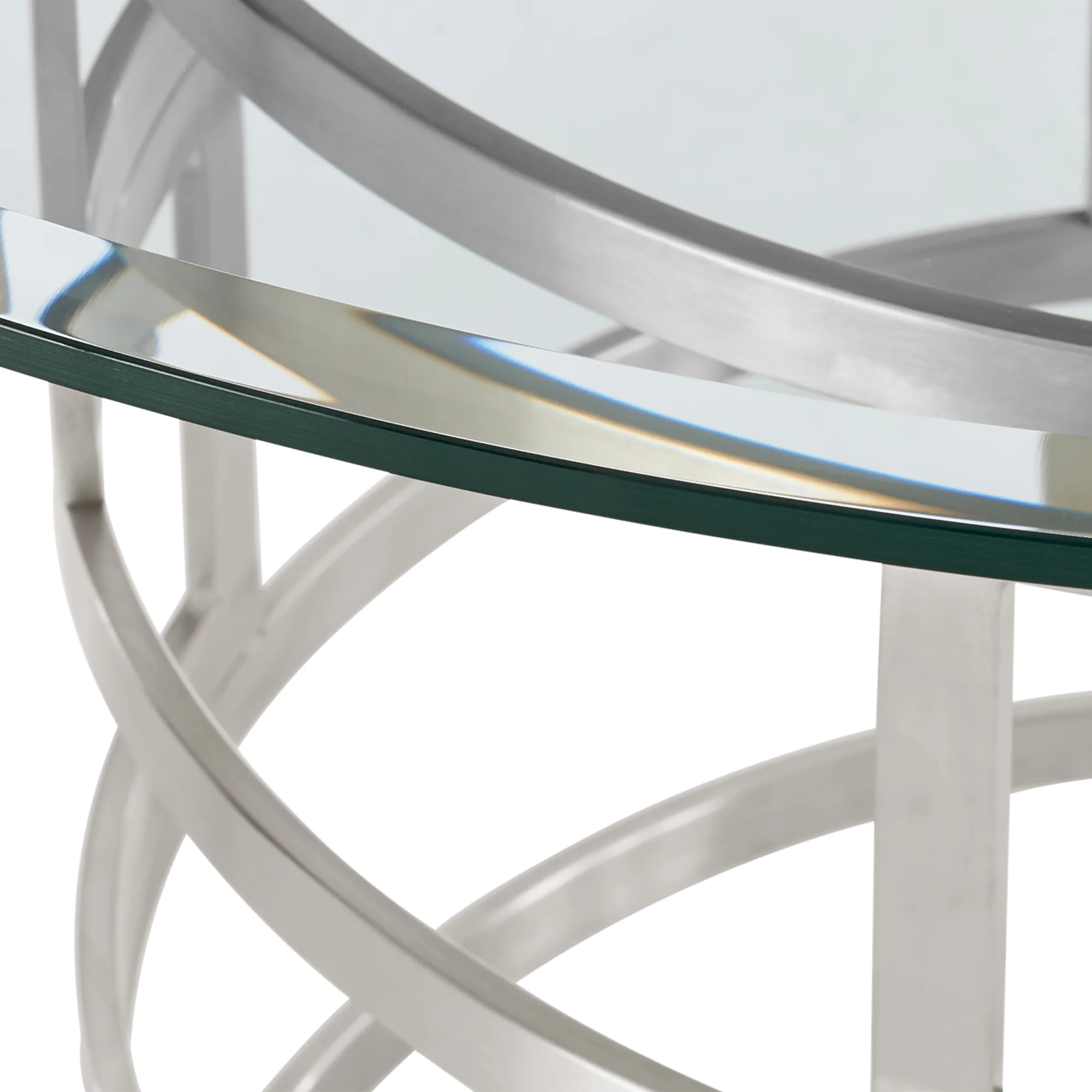 Diaz Contemporary 48" Round Dining Table with Brushed Stainless Steel Base and Glass Tabletop By Armen Living - Image 8
