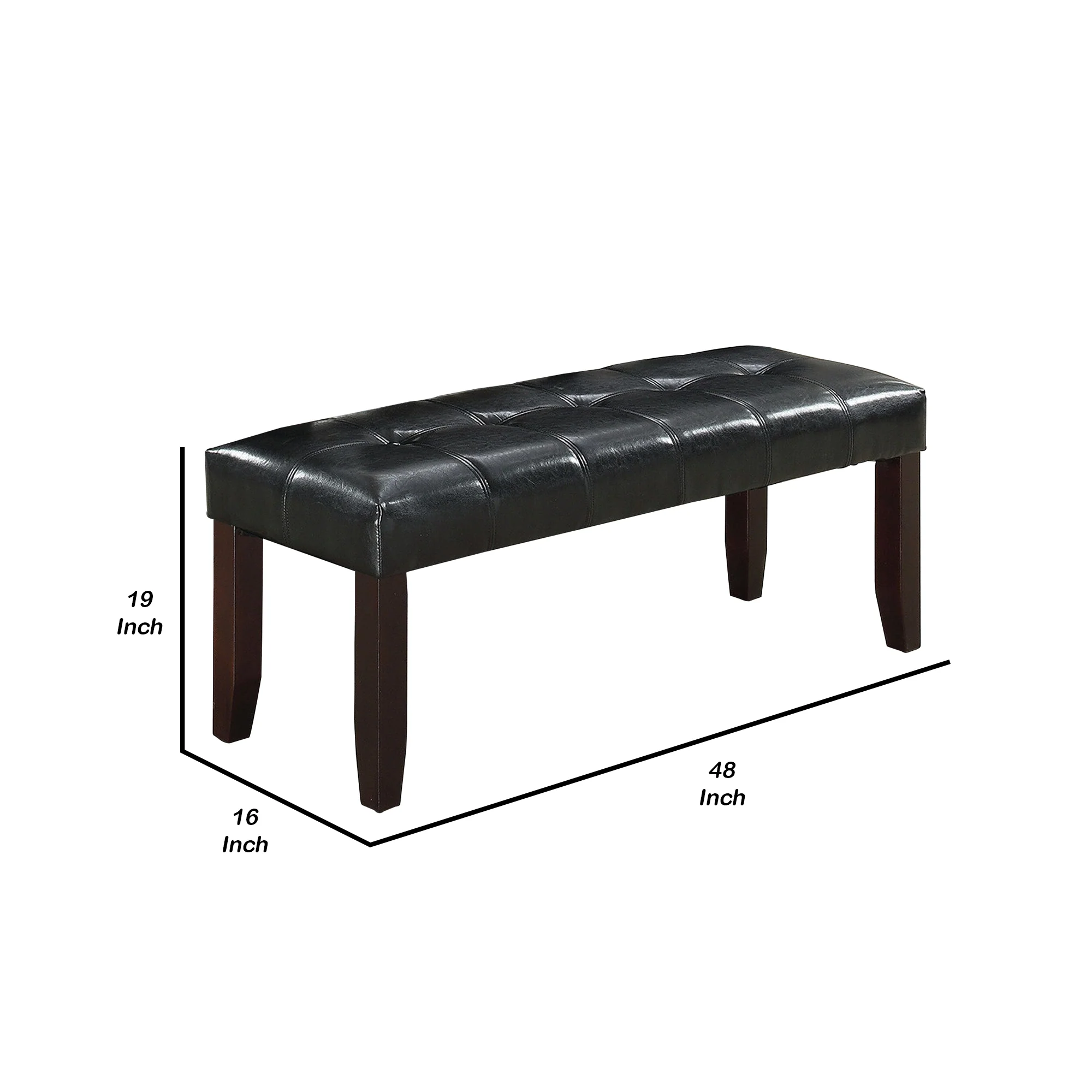 Dining Bench with Faux Leather Upholstery and Chamfered Feet, Black By Benzara - Image 2