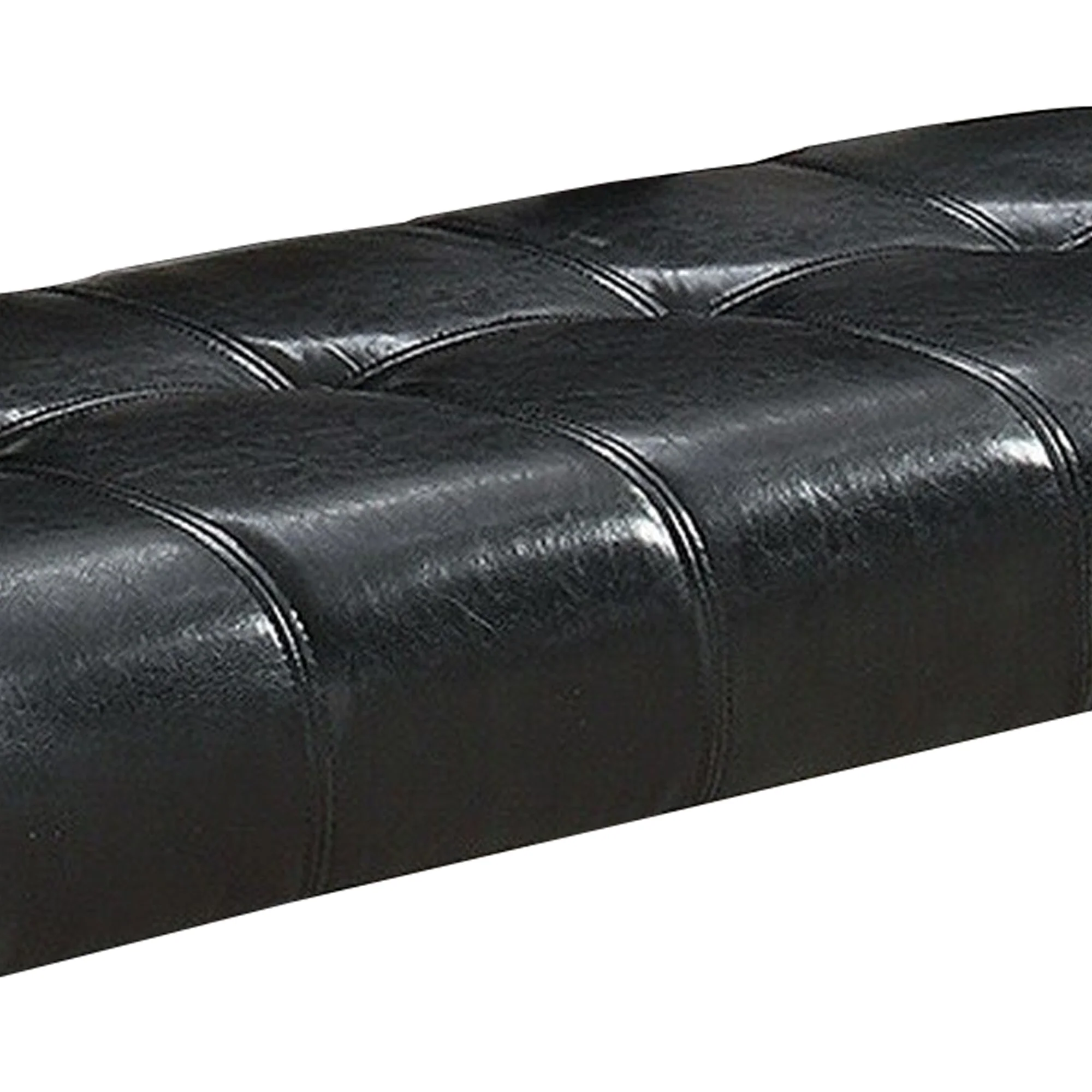 Dining Bench with Faux Leather Upholstery and Chamfered Feet, Black By Benzara - Image 4