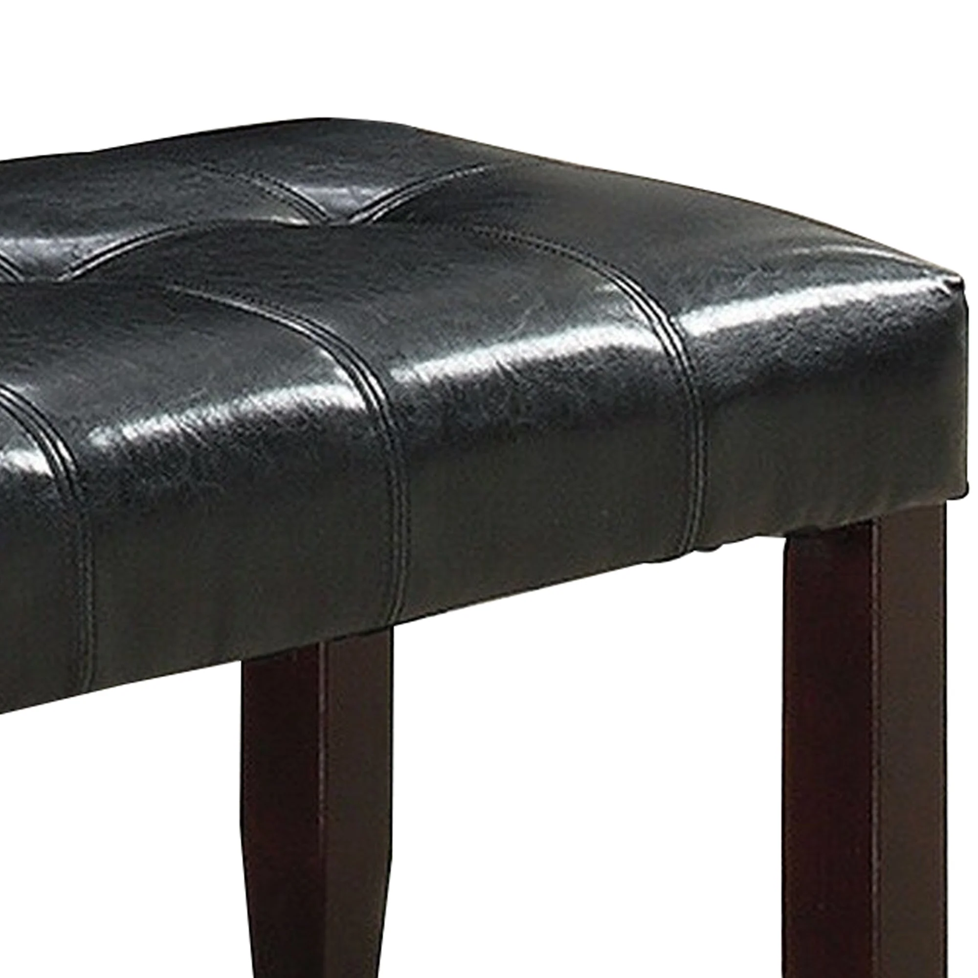 Dining Bench with Faux Leather Upholstery and Chamfered Feet, Black By Benzara - Image 5