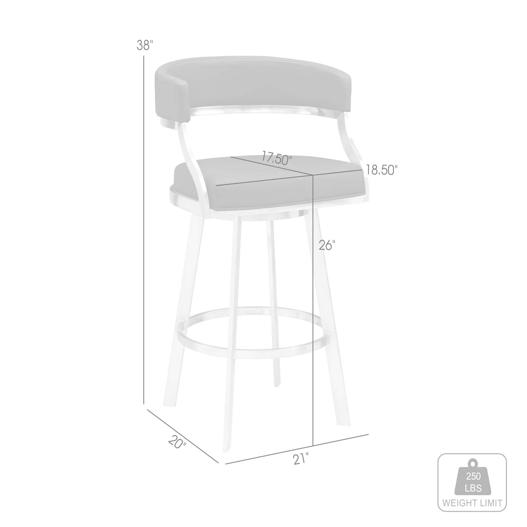 Dione 26" Counter Height Swivel Black Faux Leather and Brushed Stainless Steel Bar Stool By Armen Living - Image 9