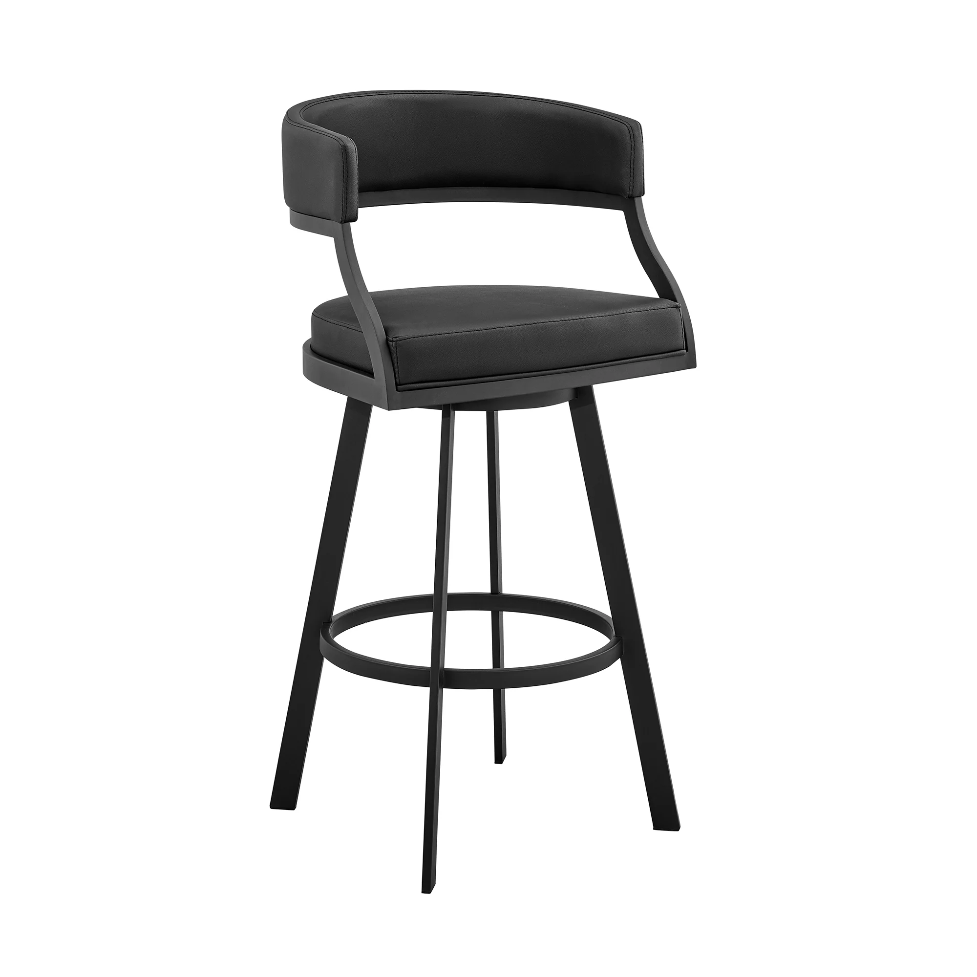 Dione 26" Counter Height Swivel Black Faux Leather and Metal Bar Stool By Armen Living - Image 2