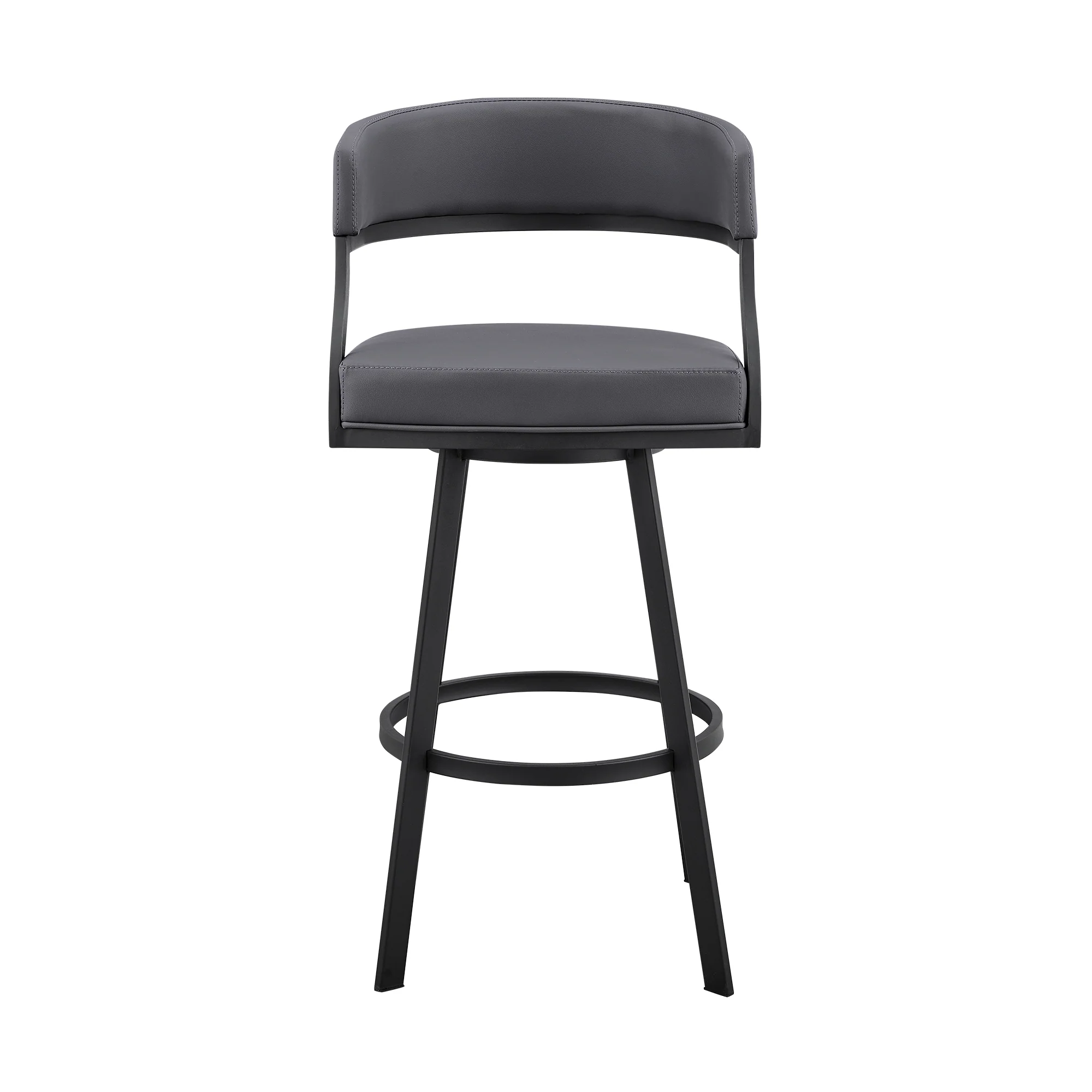 Dione 26" Counter Height Swivel Grey Faux Leather and Black Metal Bar Stool By Armen Living - Image 3