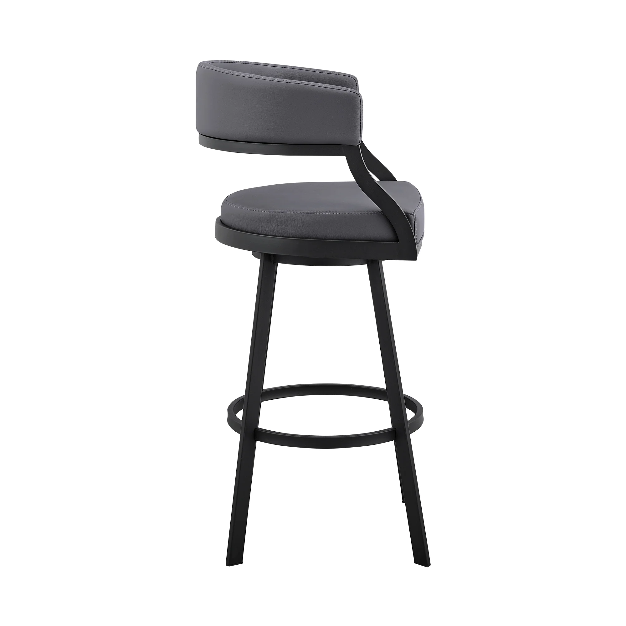 Dione 26" Counter Height Swivel Grey Faux Leather and Black Metal Bar Stool By Armen Living - Image 4
