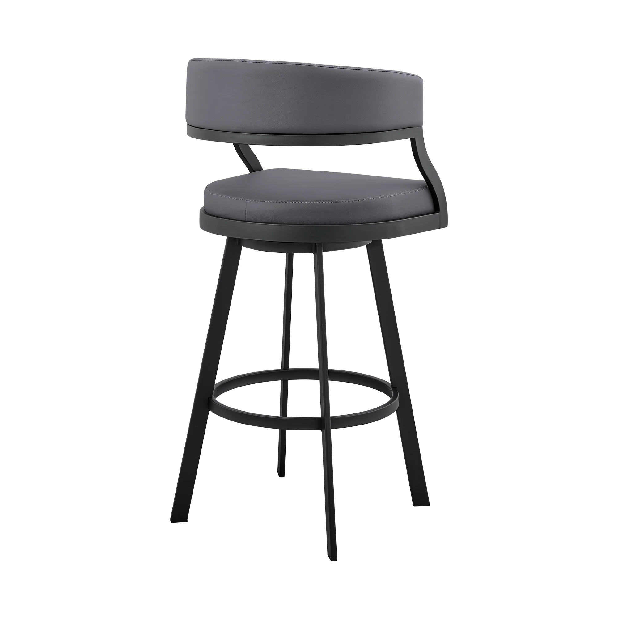 Dione 26" Counter Height Swivel Grey Faux Leather and Black Metal Bar Stool By Armen Living - Image 5