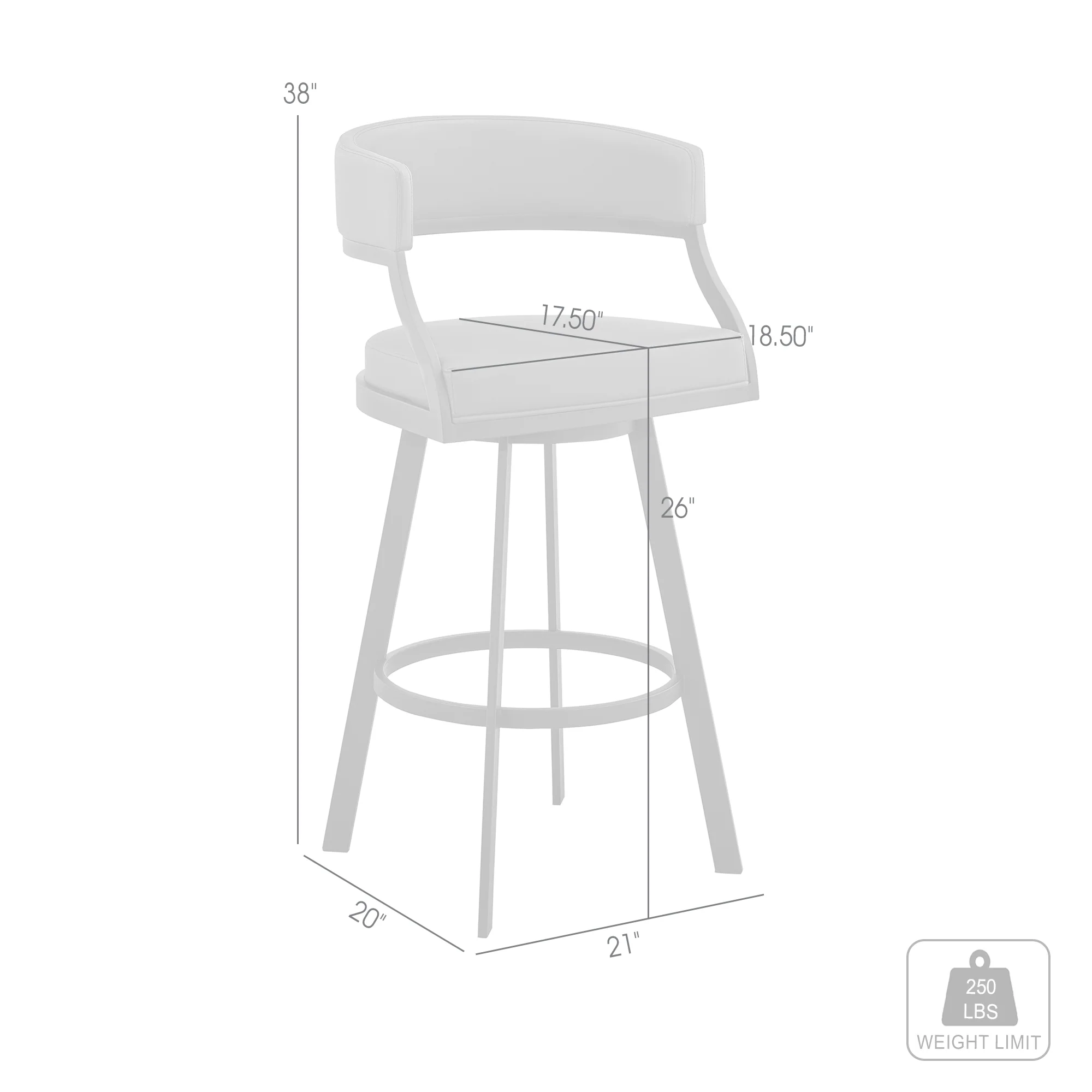 Dione 26" Counter Height Swivel Grey Faux Leather and Black Metal Bar Stool By Armen Living - Image 9