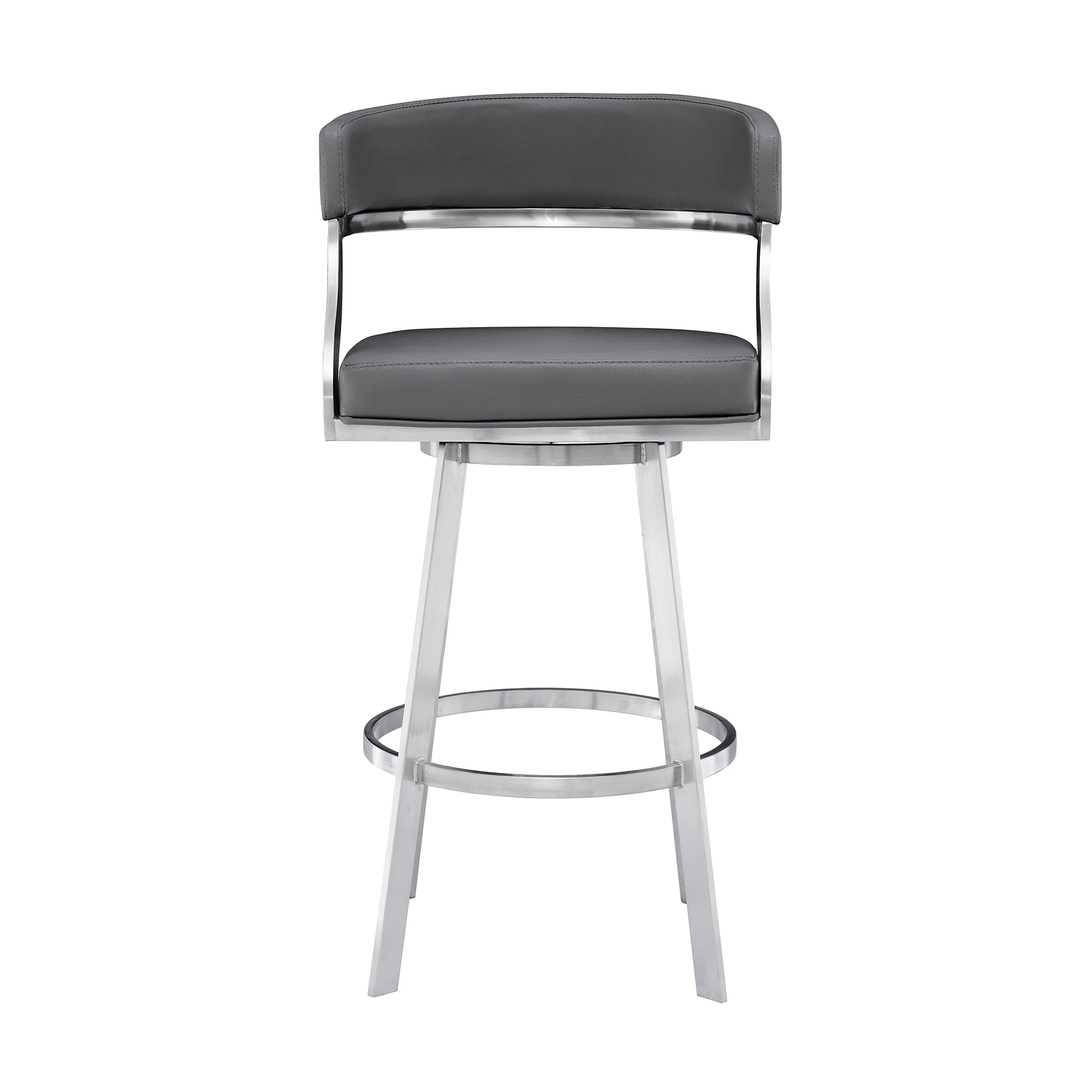 Dione 26" Counter Height Swivel Grey Faux Leather and Brushed Stainless Steel Bar Stool By Armen Living - Image 3