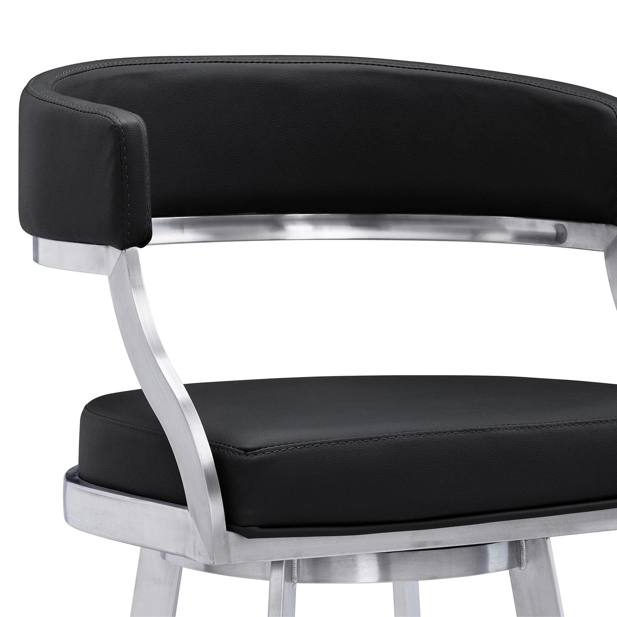 Dione 30" Bar Height Swivel Black Faux Leather and Brushed Stainless Steel Bar Stool By Armen Living - Image 5