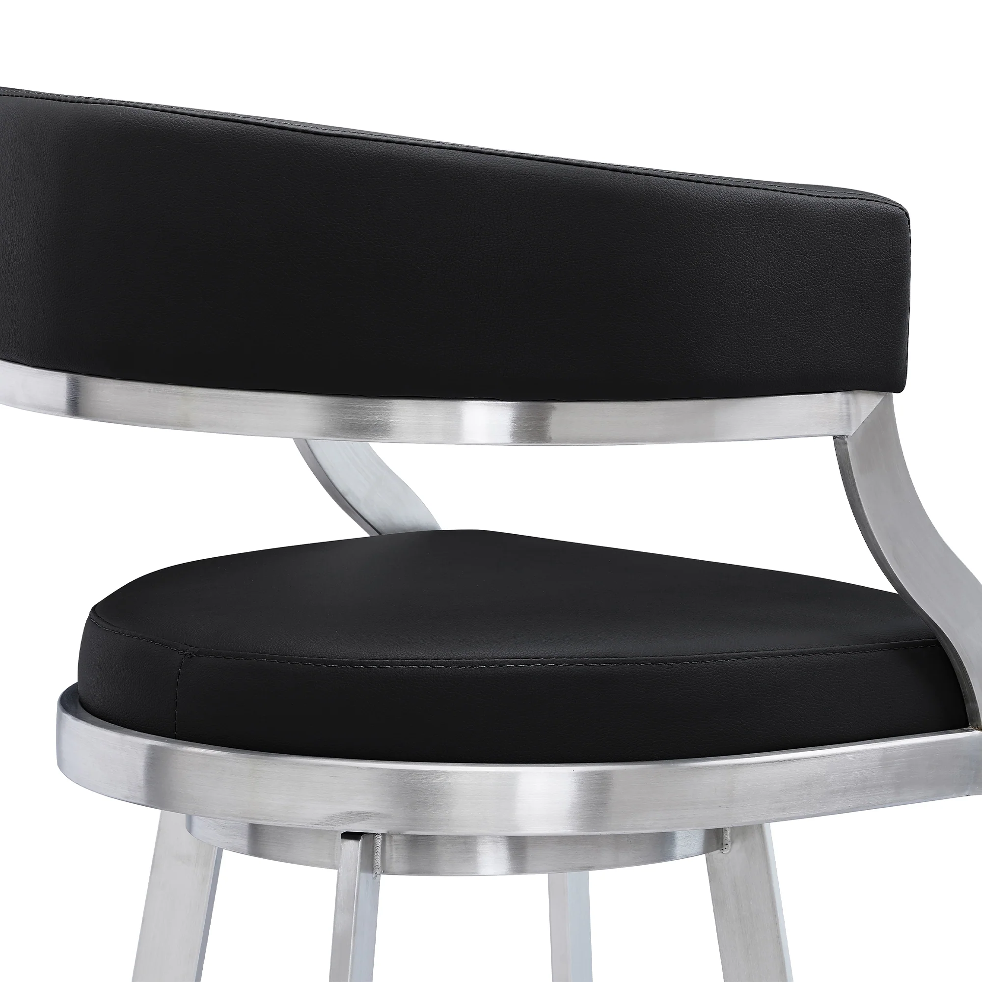 Dione 30" Bar Height Swivel Black Faux Leather and Brushed Stainless Steel Bar Stool By Armen Living - Image 6
