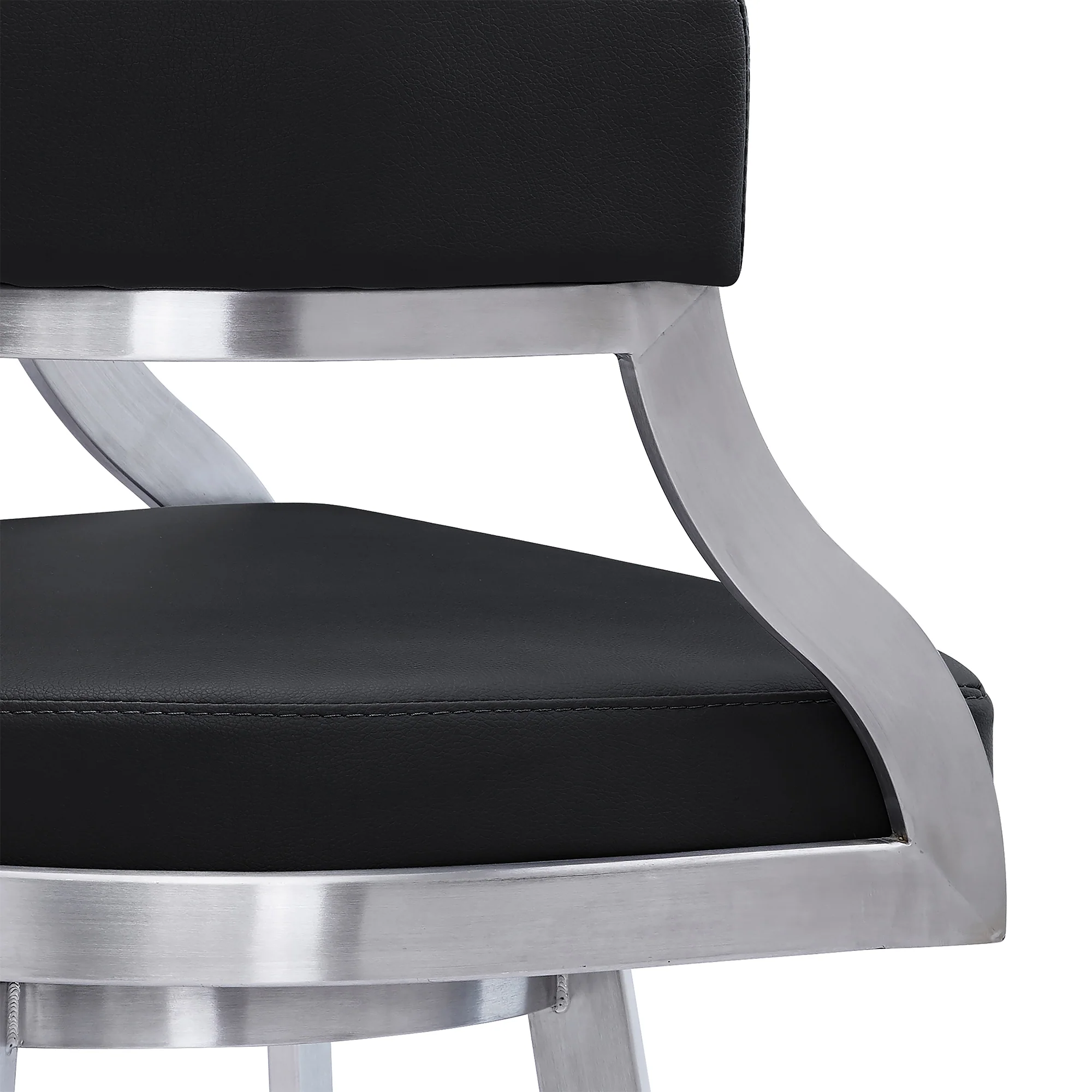 Dione 30" Bar Height Swivel Black Faux Leather and Brushed Stainless Steel Bar Stool By Armen Living - Image 7