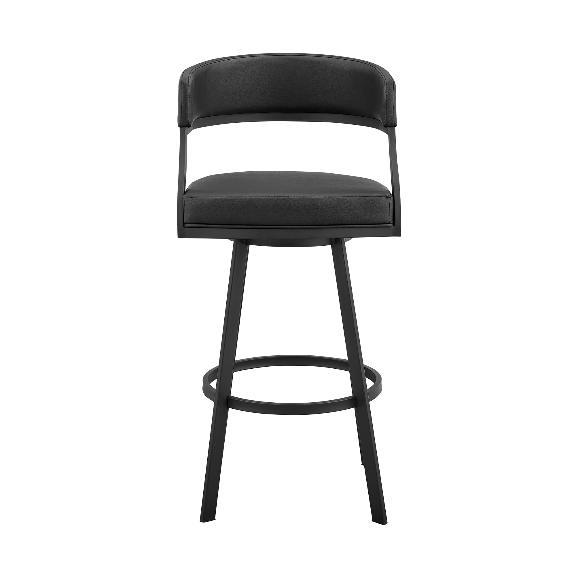 Dione 30" Bar Height Swivel Black Faux Leather and Metal Bar Stool By Armen Living - Image 3