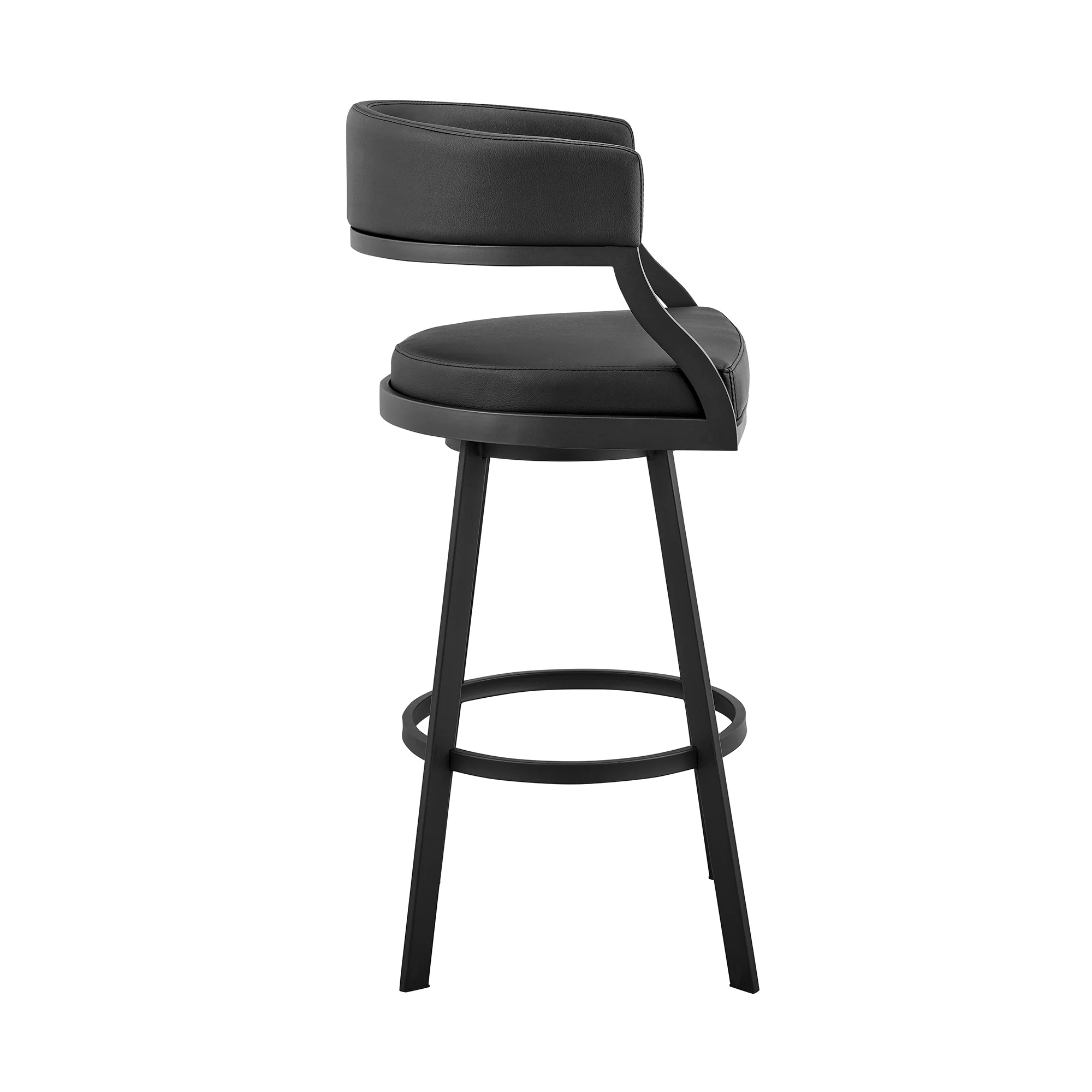 Dione 30" Bar Height Swivel Black Faux Leather and Metal Bar Stool By Armen Living - Image 4
