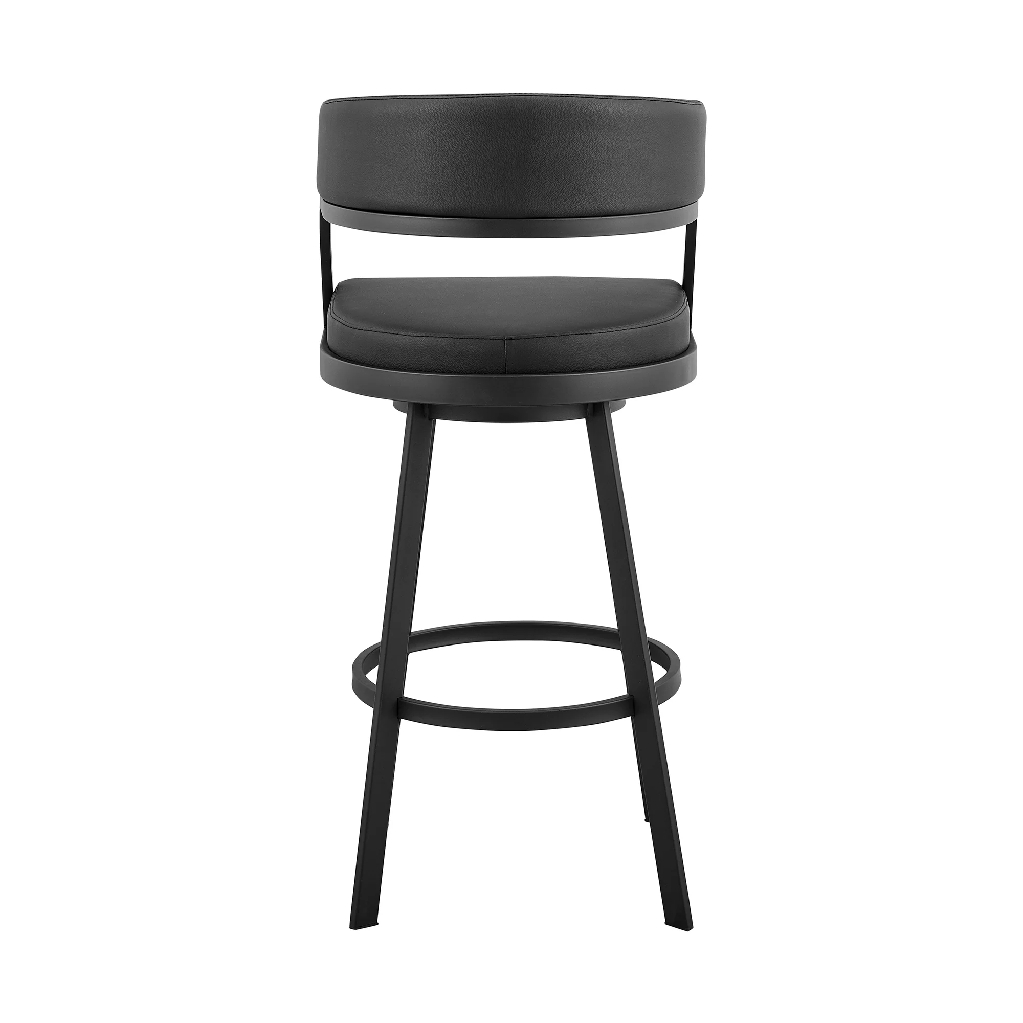 Dione 30" Bar Height Swivel Black Faux Leather and Metal Bar Stool By Armen Living - Image 6