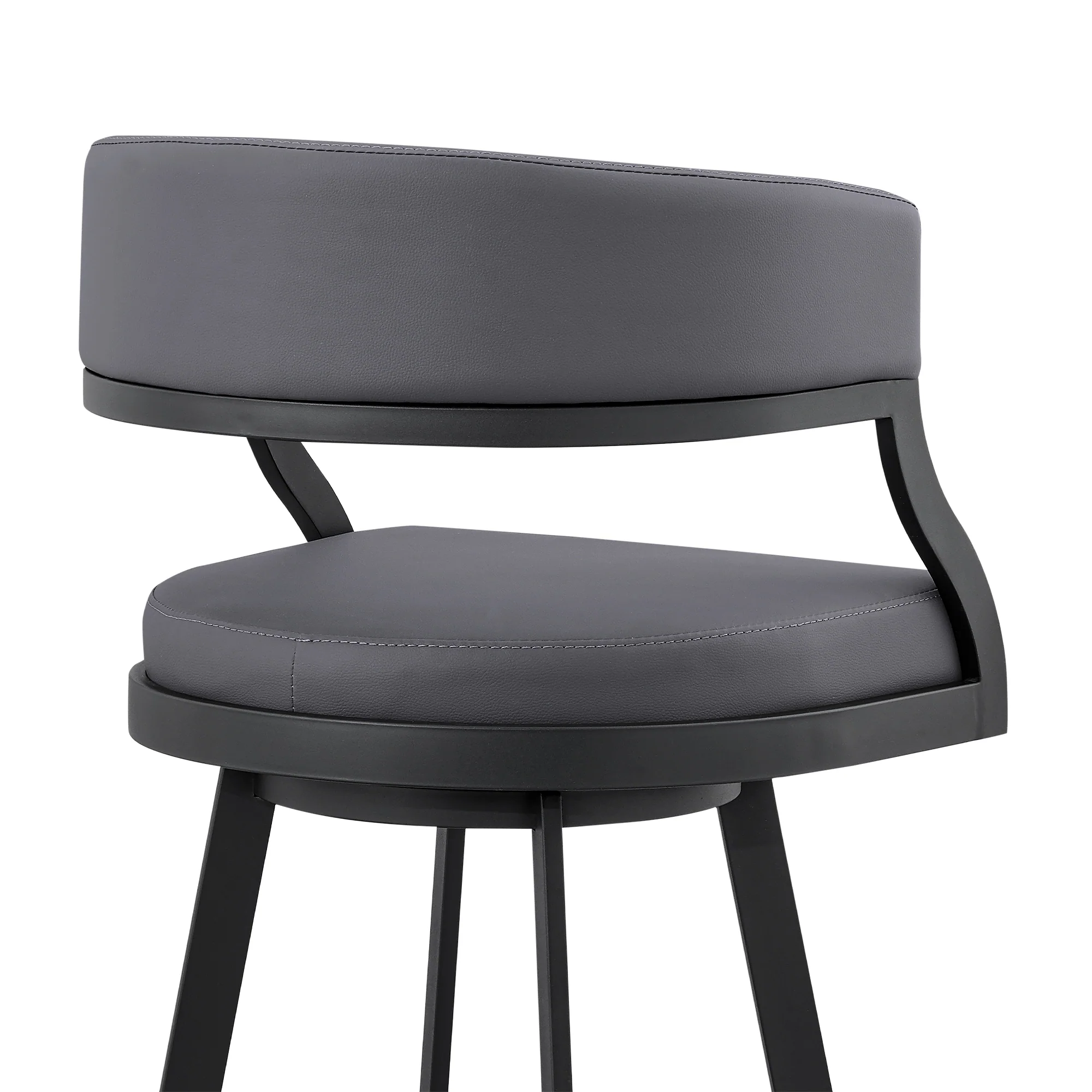 Dione 30" Bar Height Swivel Grey Faux Leather and Black Metal Bar Stool By Armen Living - Image 10