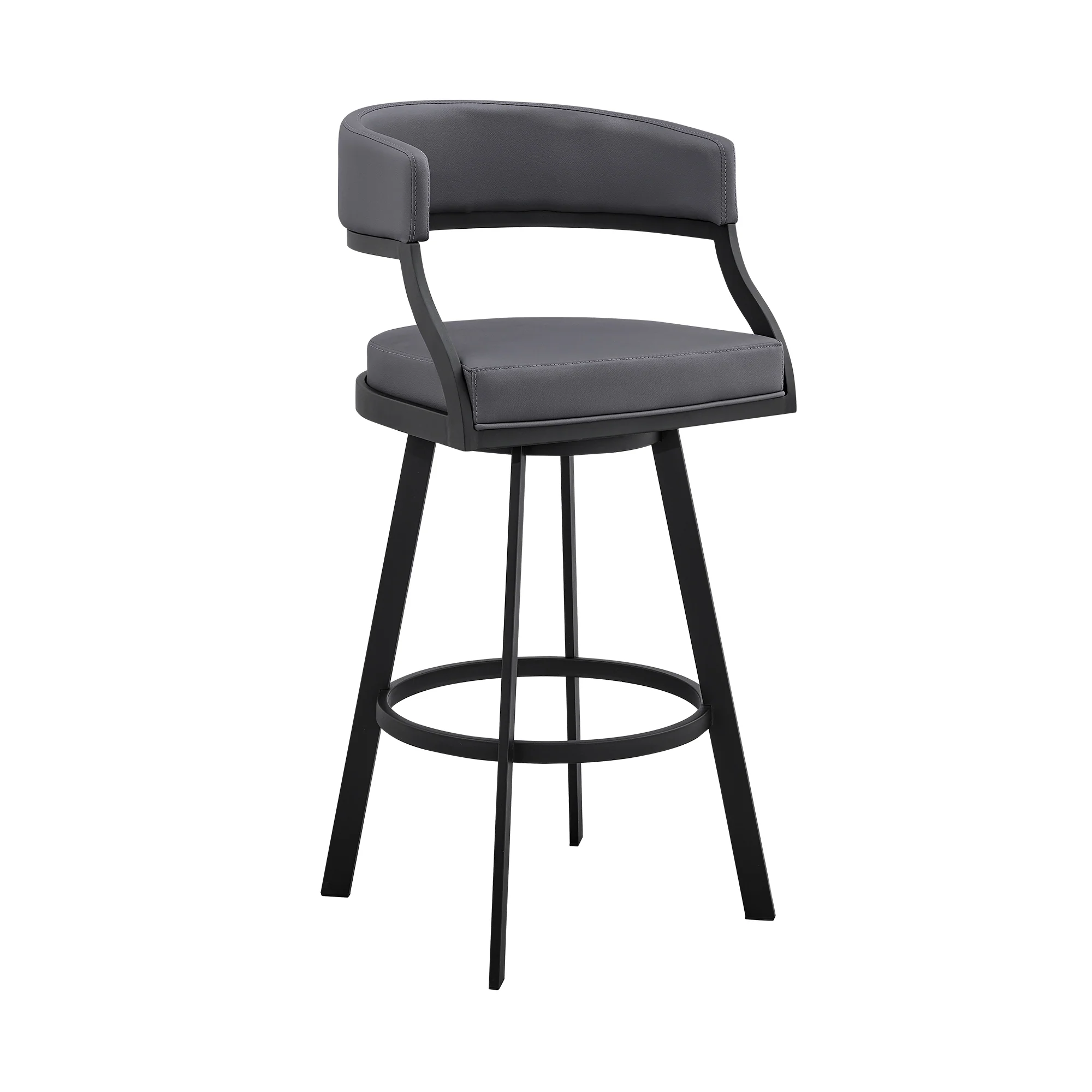 Dione 30" Bar Height Swivel Grey Faux Leather and Black Metal Bar Stool By Armen Living - Image 2