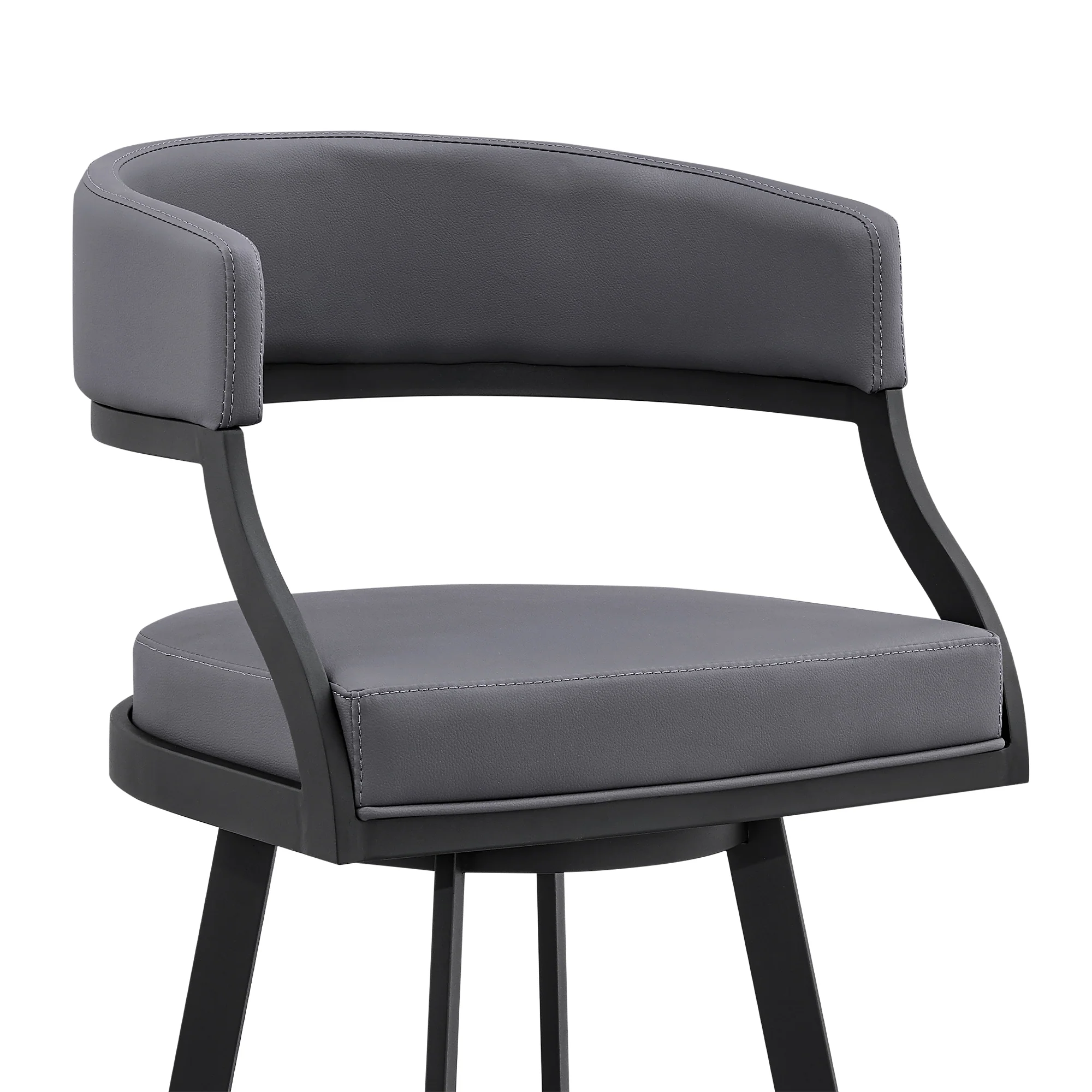 Dione 30" Bar Height Swivel Grey Faux Leather and Black Metal Bar Stool By Armen Living - Image 7