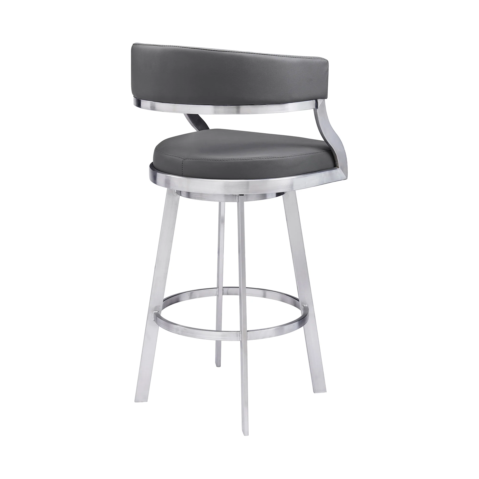 Dione 30" Bar Height Swivel Grey Faux Leather and Brushed Stainless Steel Bar Stool By Armen Living - Image 4