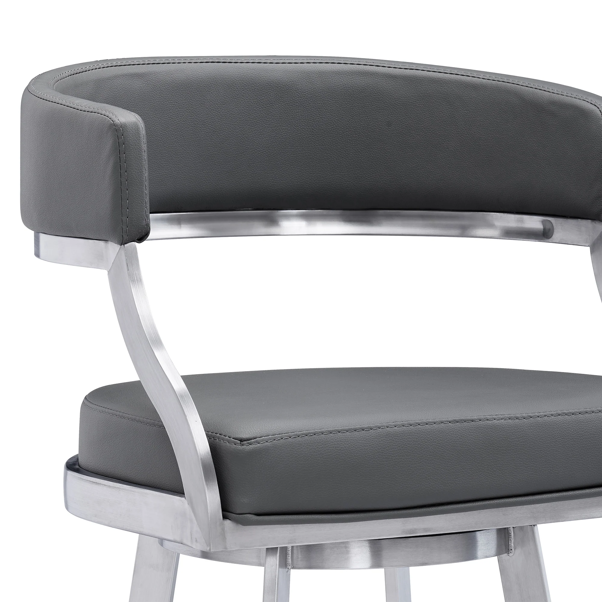 Dione 30" Bar Height Swivel Grey Faux Leather and Brushed Stainless Steel Bar Stool By Armen Living - Image 5