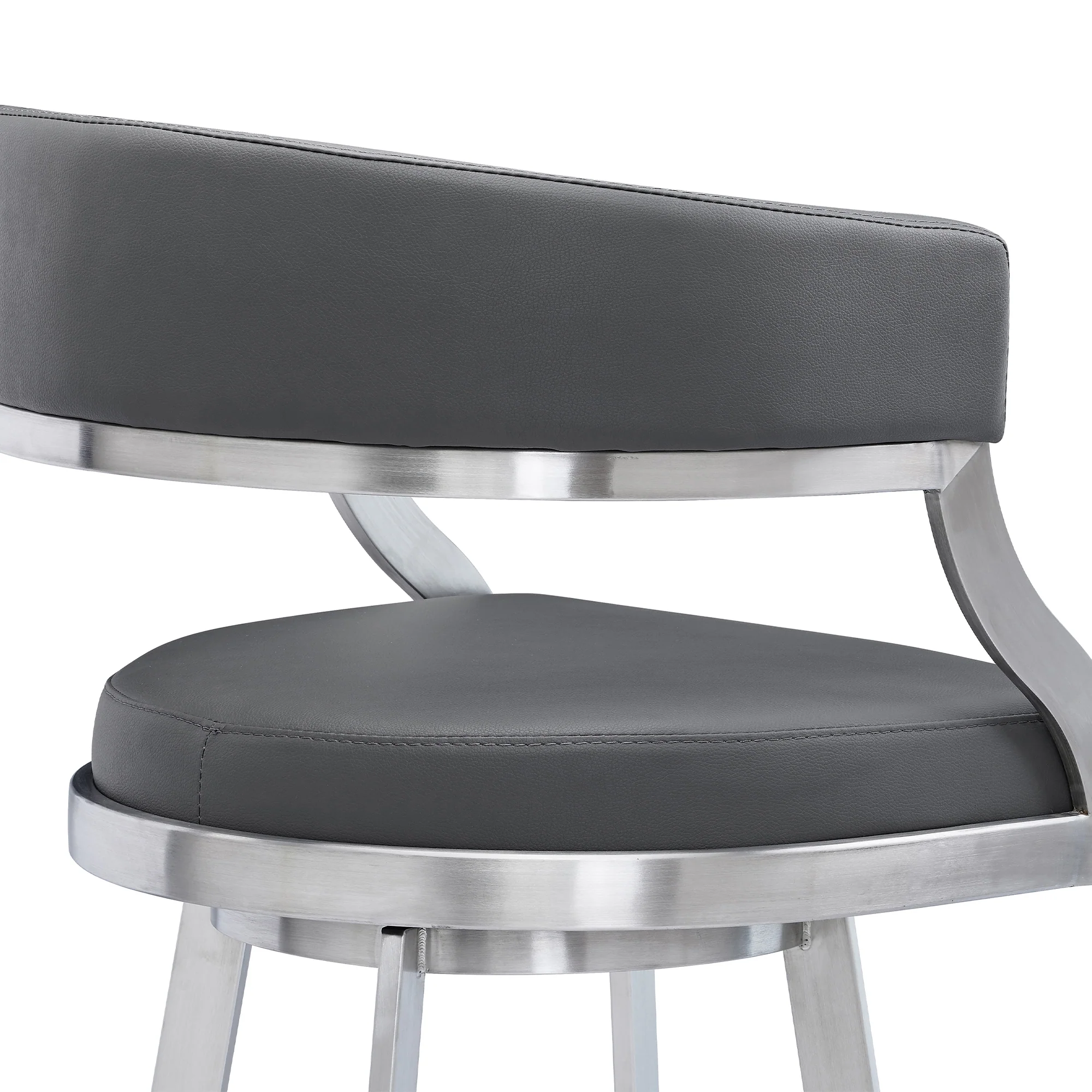 Dione 30" Bar Height Swivel Grey Faux Leather and Brushed Stainless Steel Bar Stool By Armen Living - Image 6