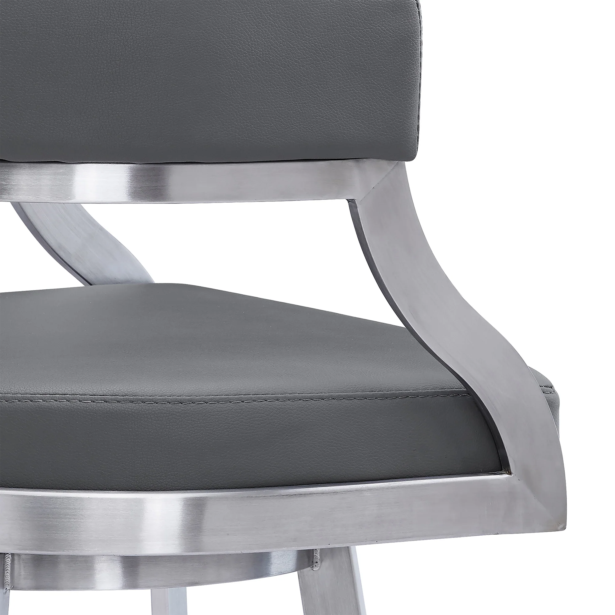Dione 30" Bar Height Swivel Grey Faux Leather and Brushed Stainless Steel Bar Stool By Armen Living - Image 7