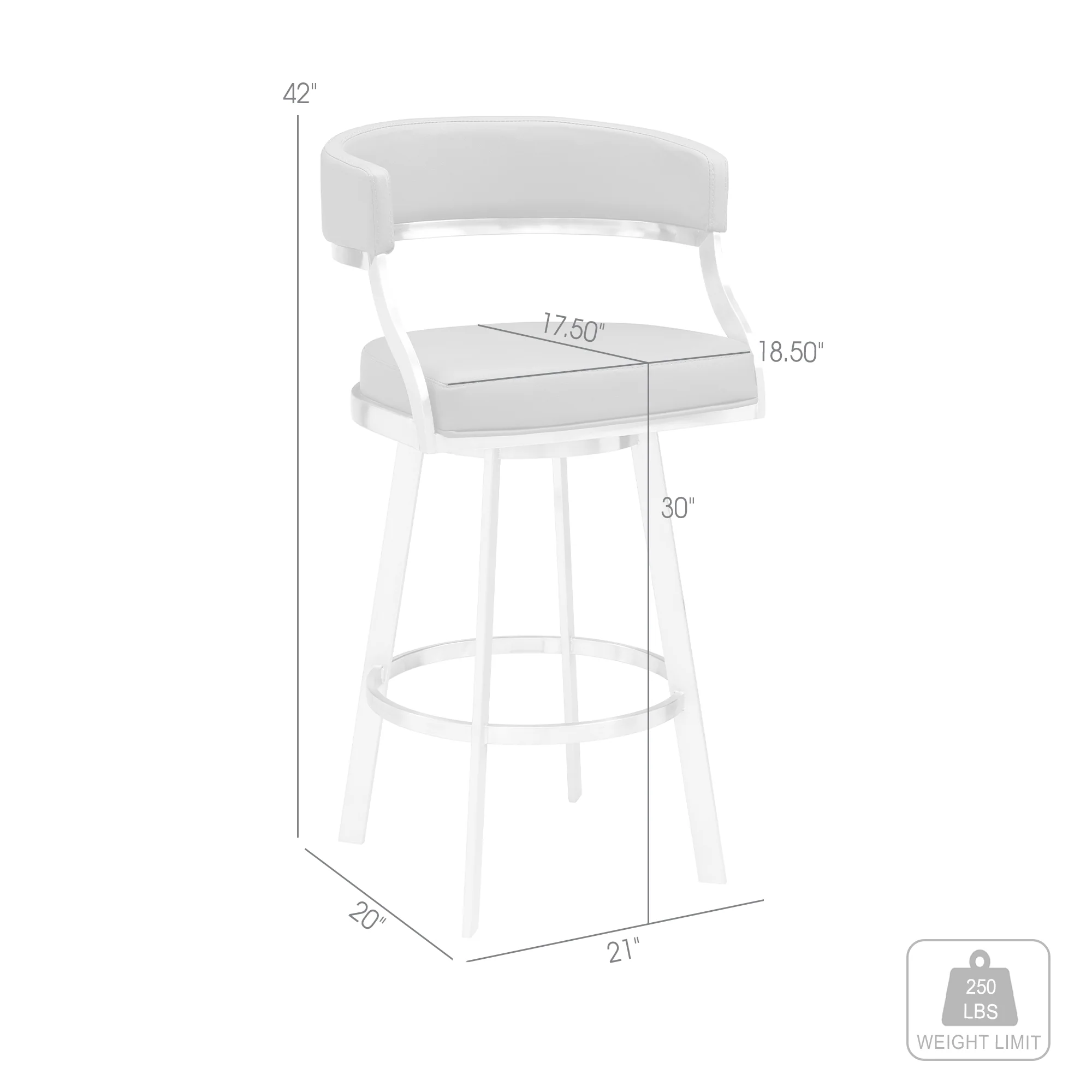 Dione 30" Bar Height Swivel Grey Faux Leather and Brushed Stainless Steel Bar Stool By Armen Living - Image 9
